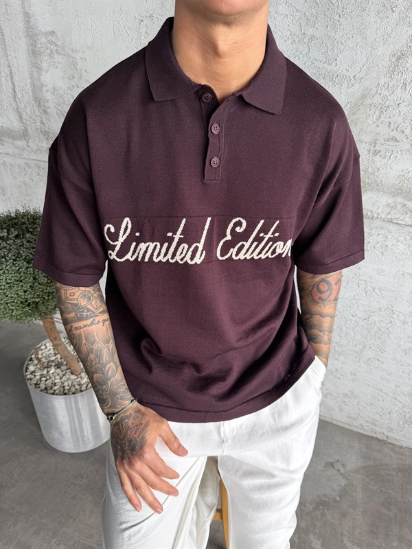 Bordo Limited Edition Yazılı Polo Yaka T-shirt