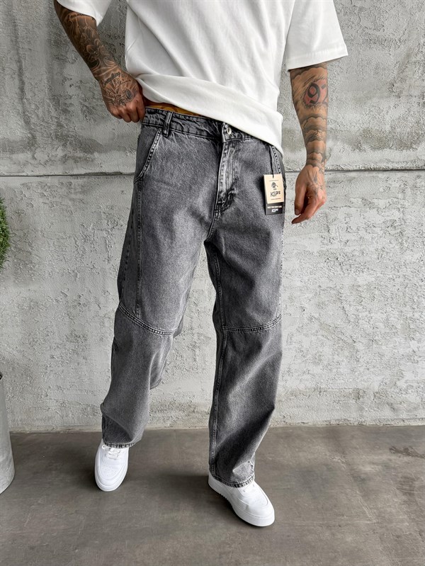 Dikiş Detaylı Füme Relax Baggy Jean