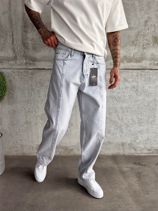 Dikiş Detaylı Kar Yıkama Relax Baggy Jean