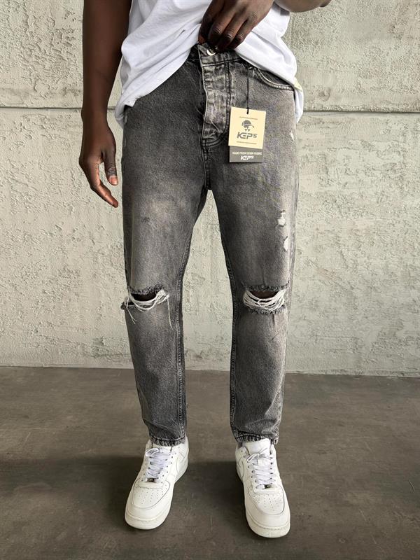 Füme Diz Yırtık Boyfriend Jean