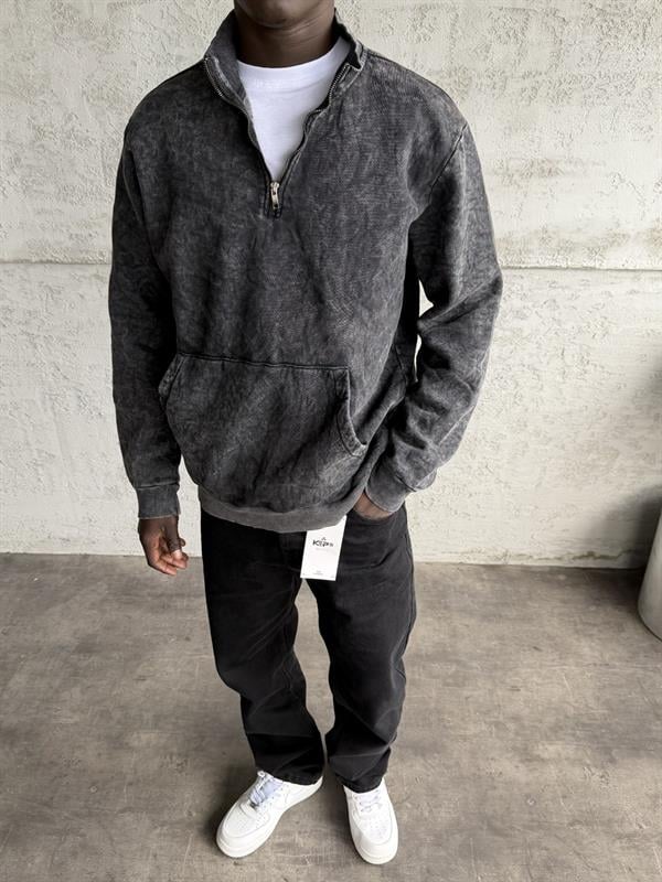 Füme Yıkamalı Fermuarlı Sweatshirt