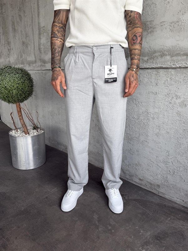 Gri Pileli Baggy Kumaş Pantolon