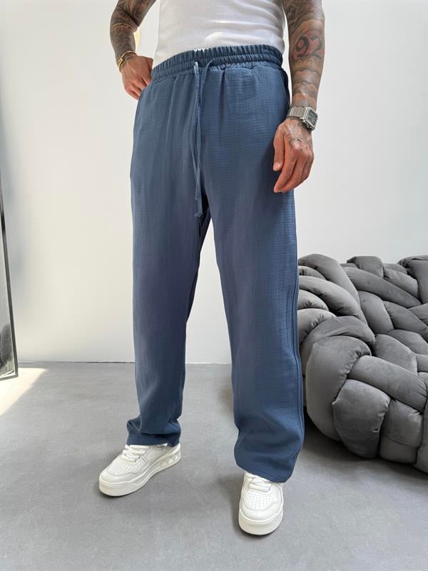 İndigo Müslin Kumaş Baggy Pantolon