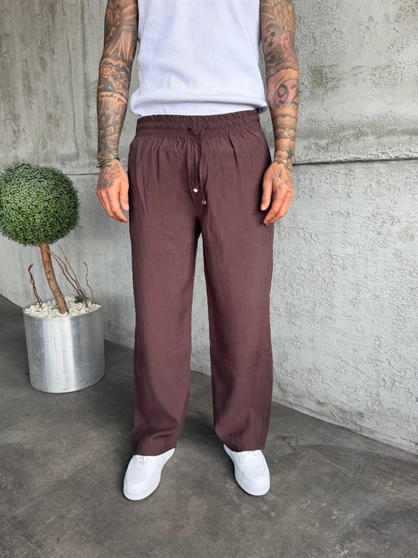 Kahverengi Tensel Kumaş Baggy Pantolon