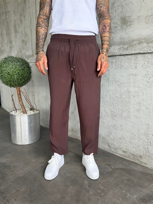 Kahverengi Tensel Kumaş Boyfriend Pantolon