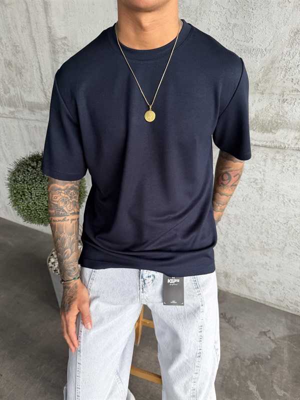 Lacivert Premium Kumaş Basic T-Shirt