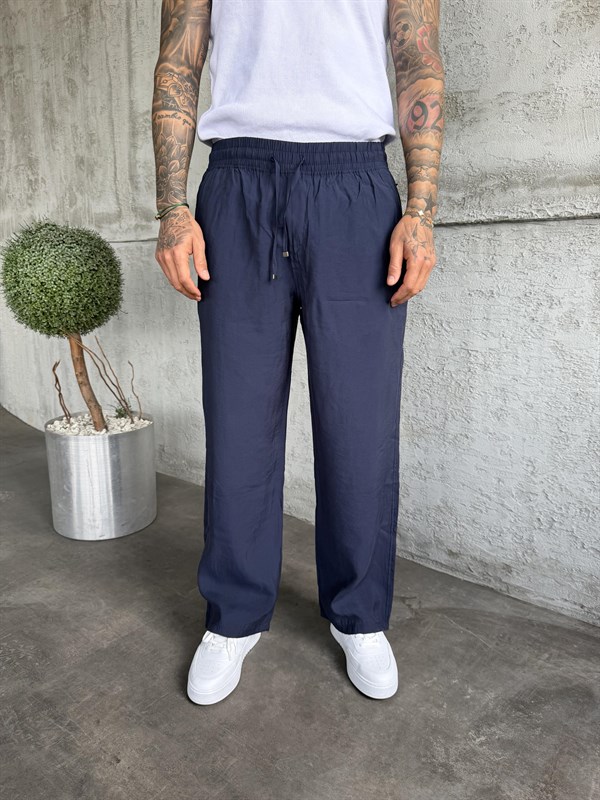 Lacivert Tensel Kumaş Baggy Pantolon