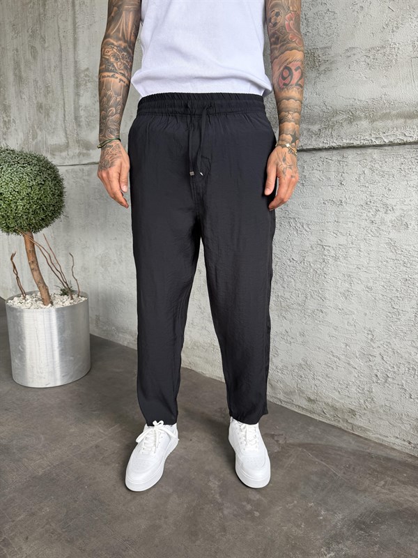 Siyah Tensel Kumaş Boyfriend Pantolon