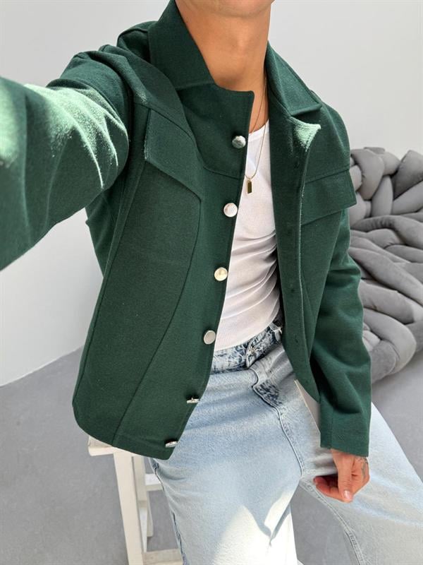 Yeşil Baharlık Kaşe Ceket