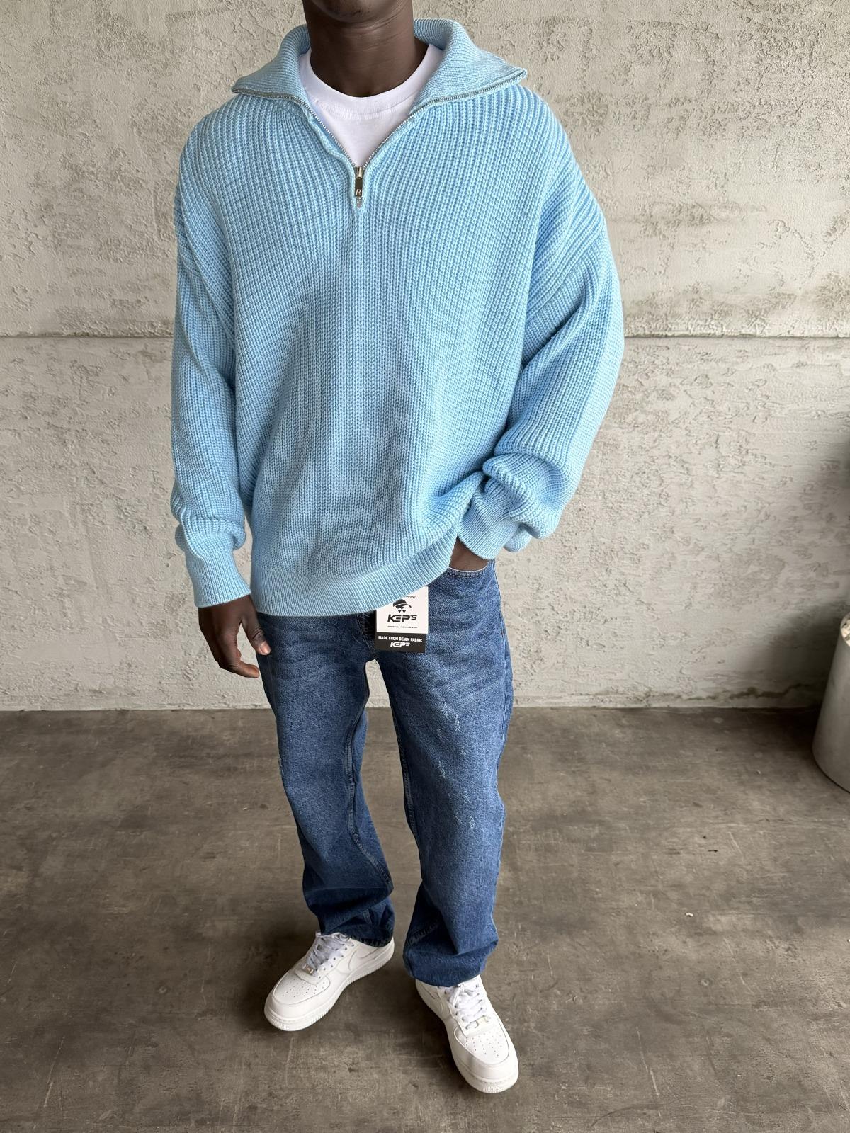 Bebe Mavi Yarım Fermuarlı Triko Kazak