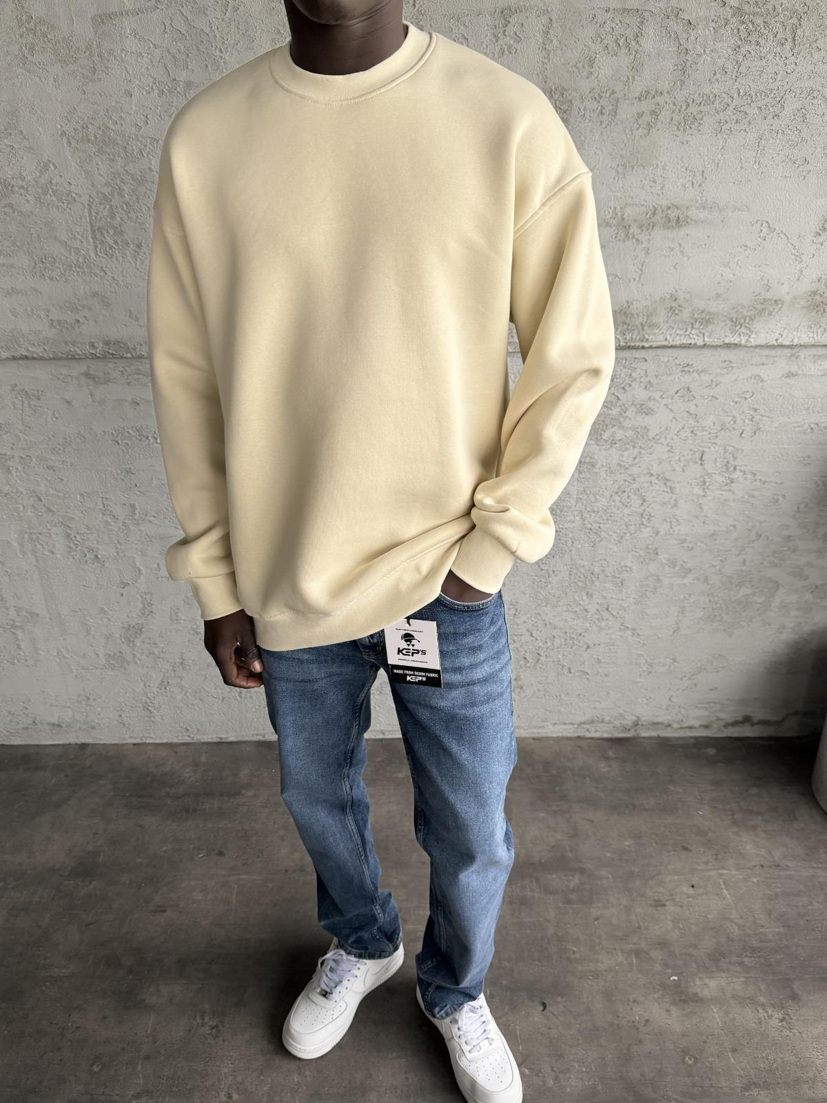 Bej Bisiklet Yaka Basic Sweatshirt