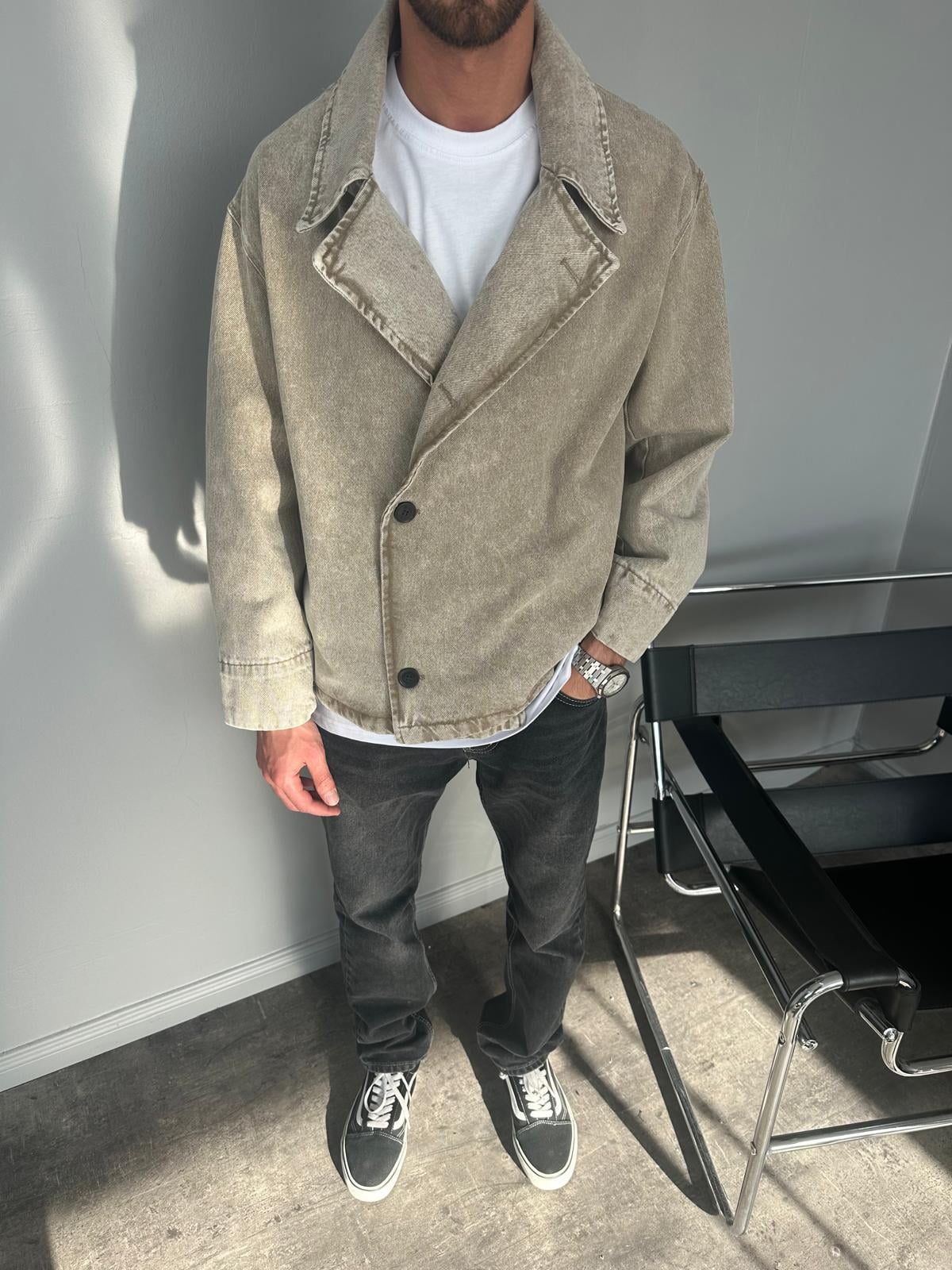 Bej Denim Kruvaze Ceket