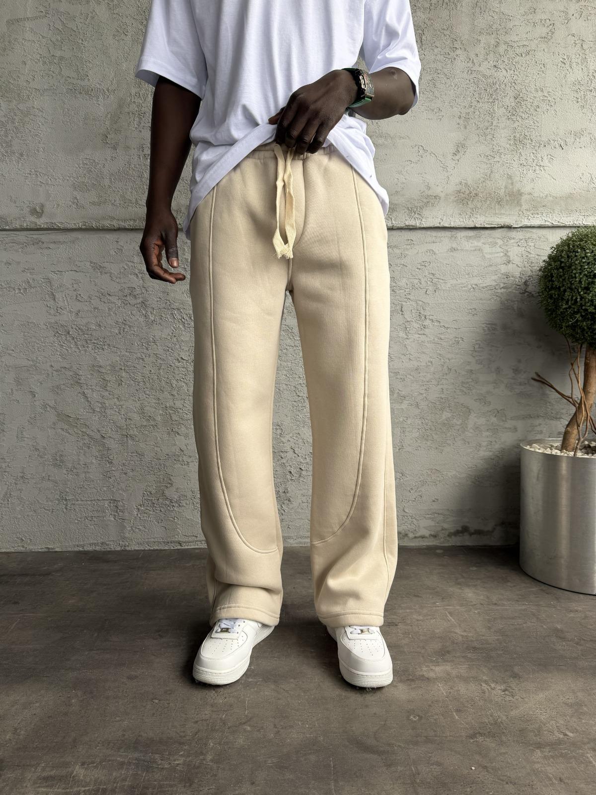 Bej Dikiş Detaylı Baggy Eşofman