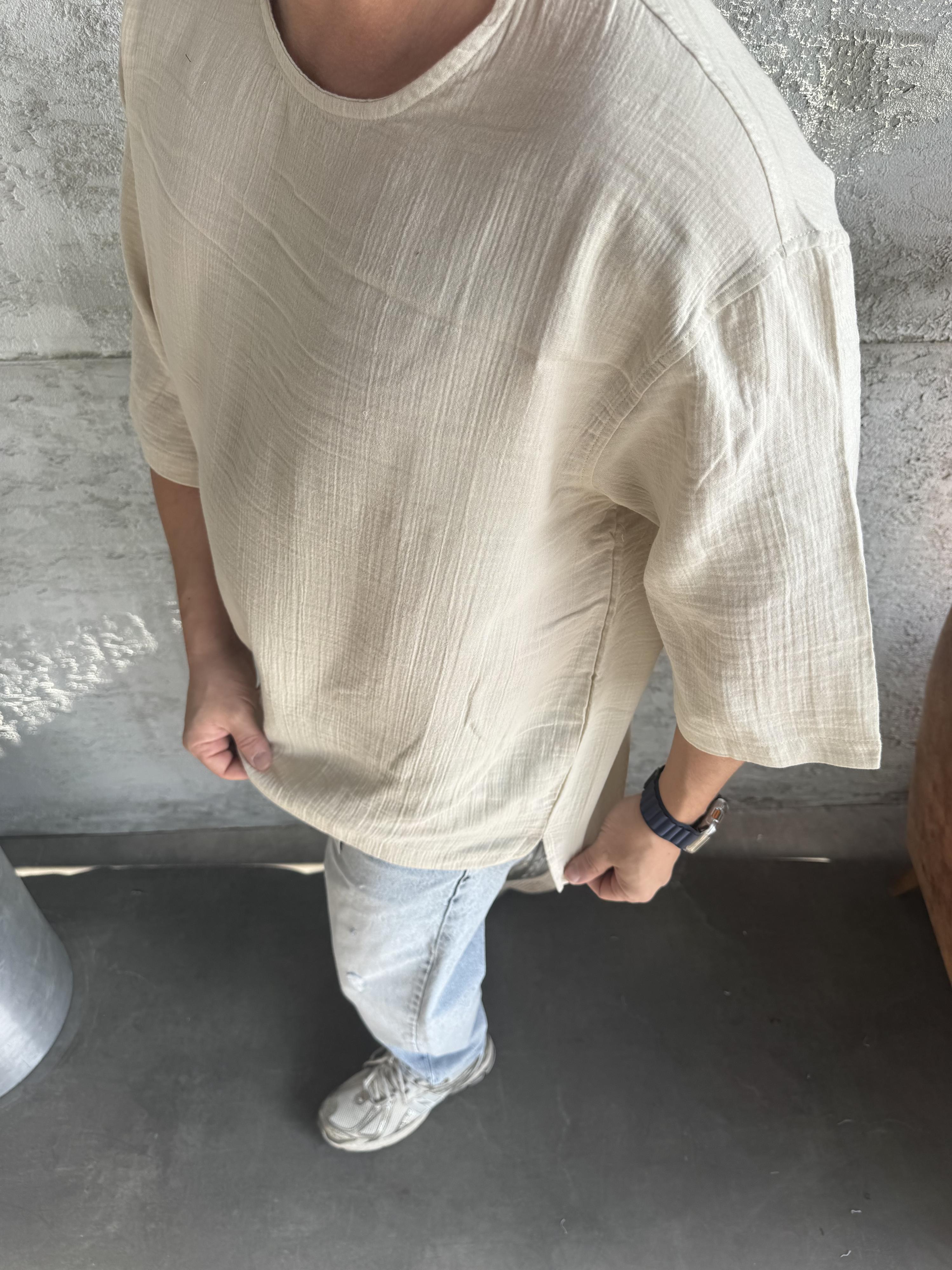 Bej Fakir Kol Müslin T-Shirt