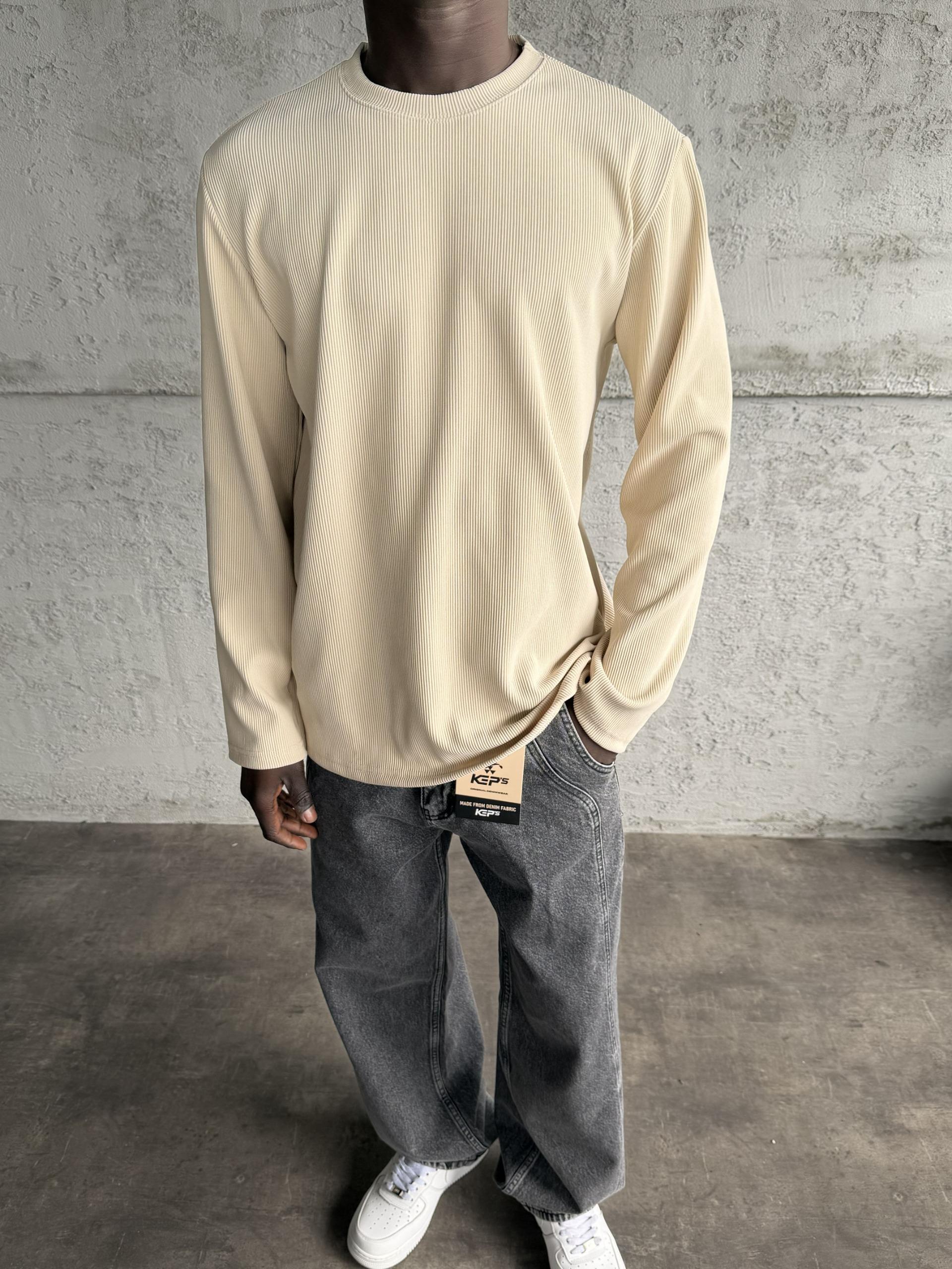 Bej Fitili Basic Sweatshirt