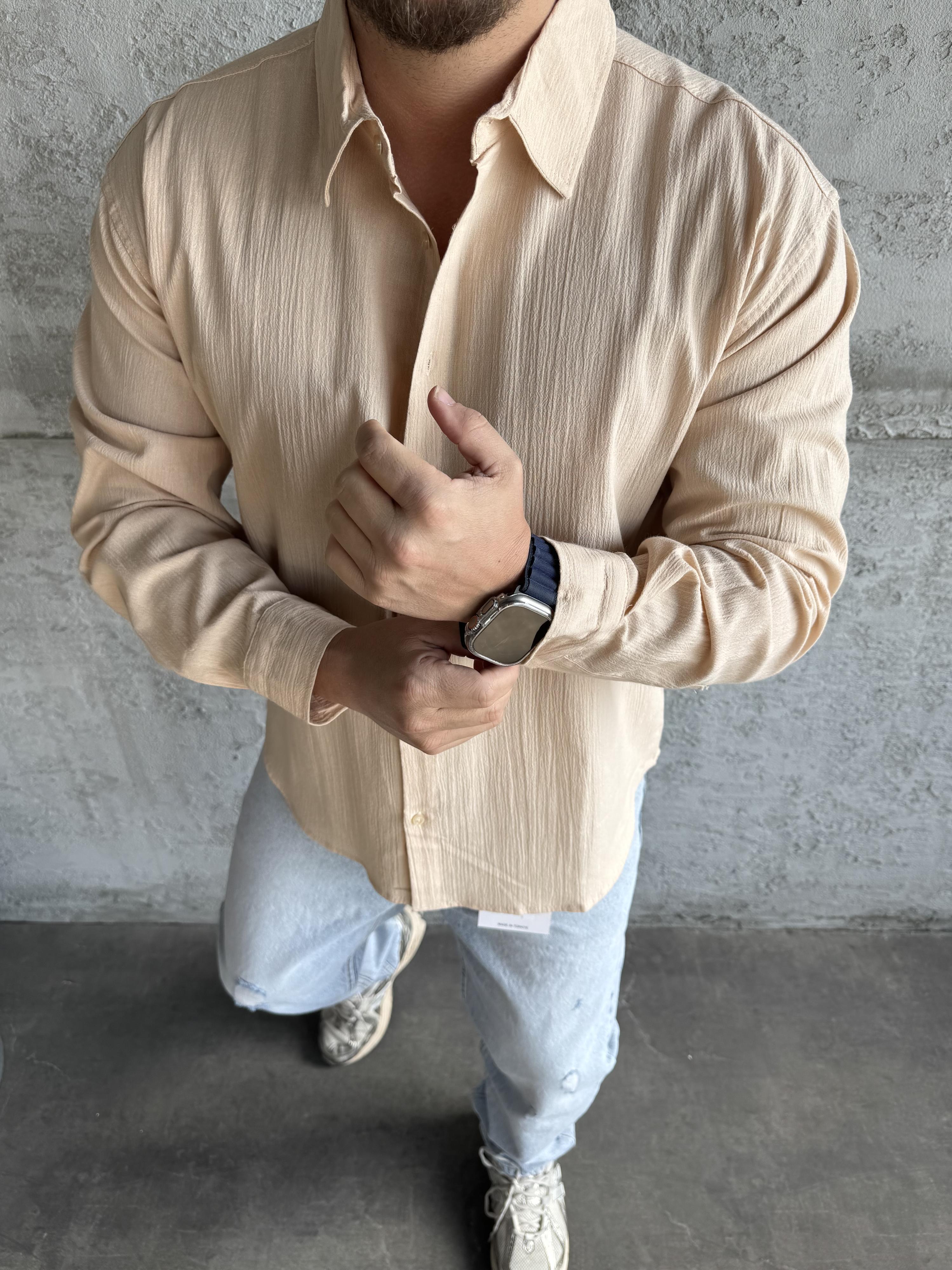 Bej Kırınkıl Kumaş Gömlek