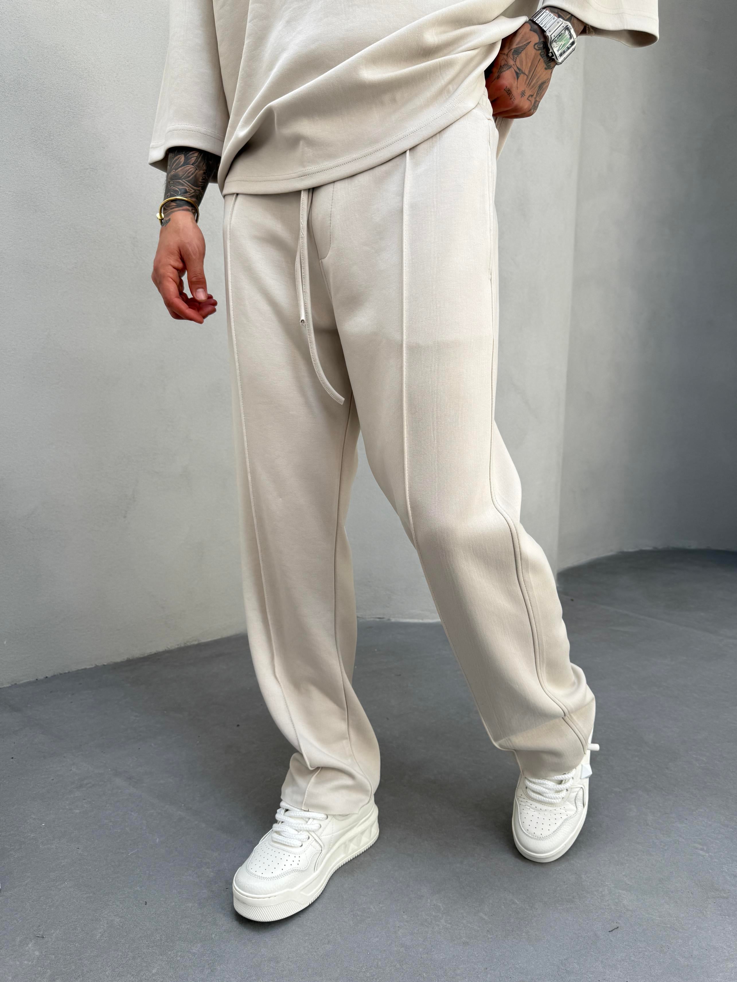 Krem Oysho Kumaş Baggy Pantolon