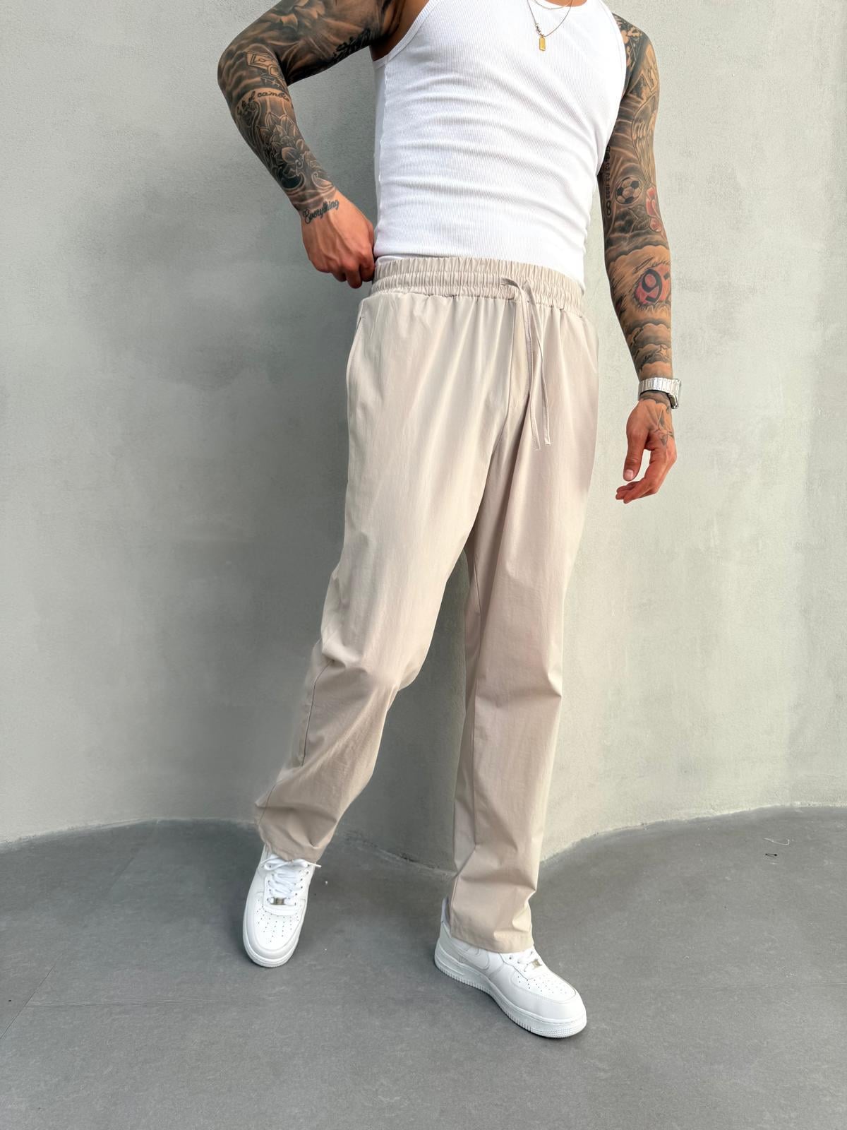 Bej Paraşüt Kumaş Jogger