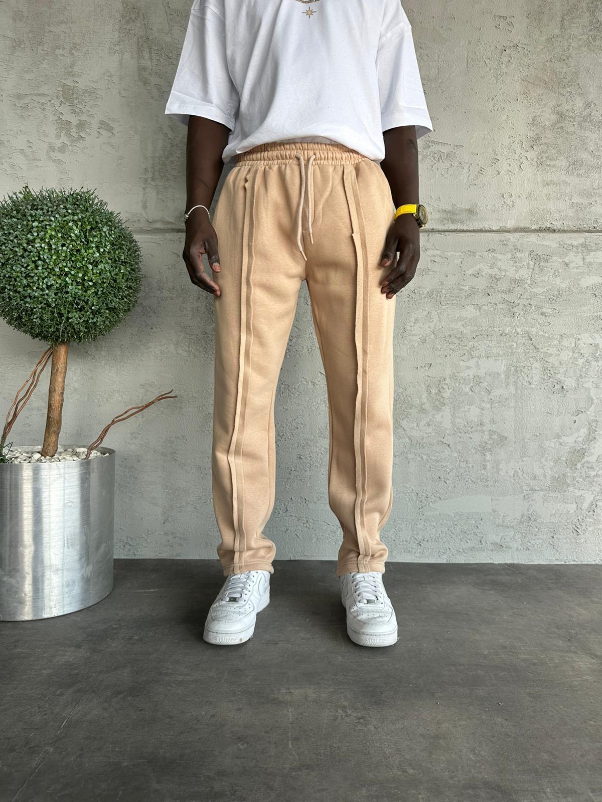 Bej Şerit Detaylı Baggy Eşofman