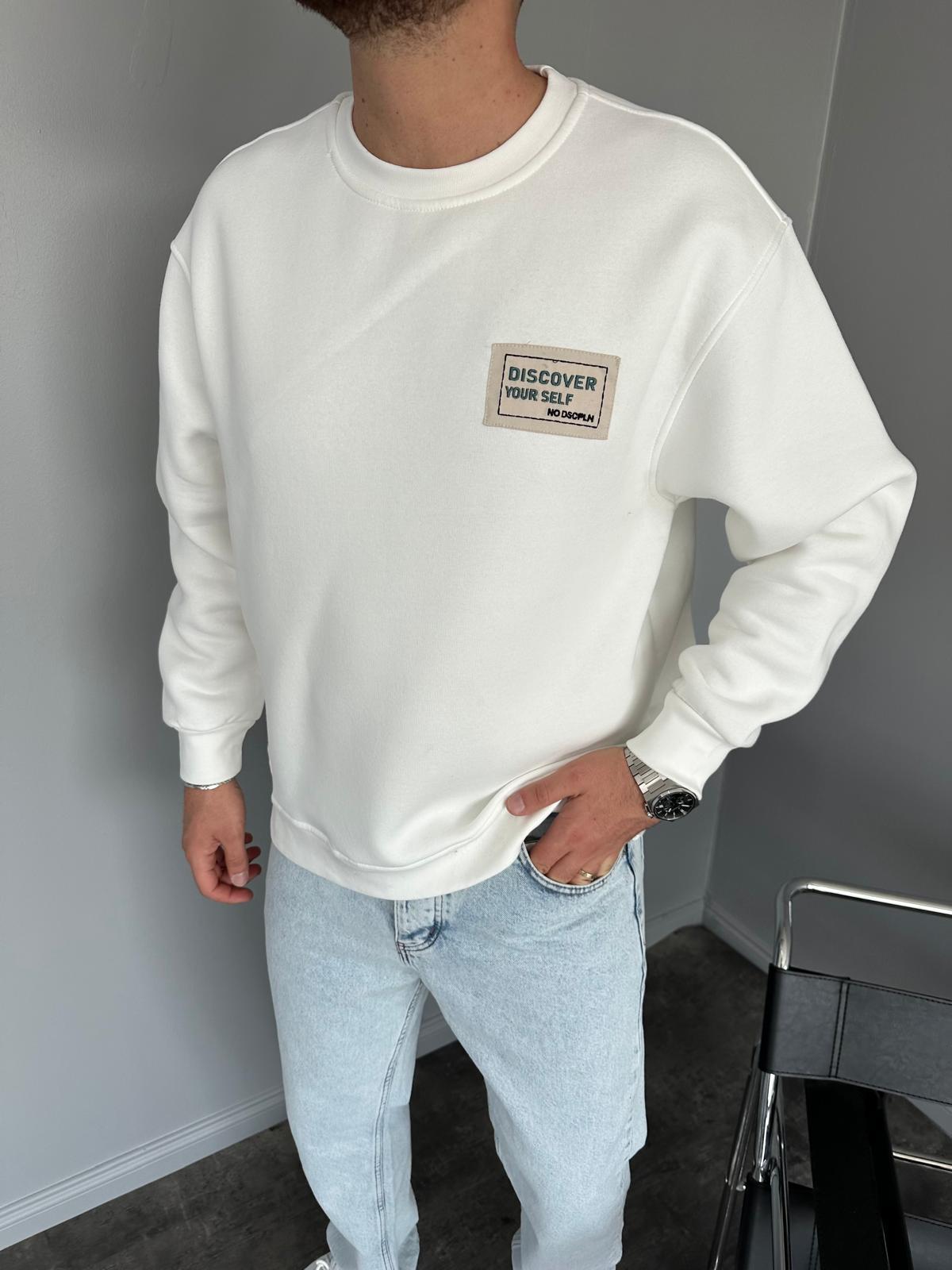 Beyaz Baskılı Oversize Sweatshirt