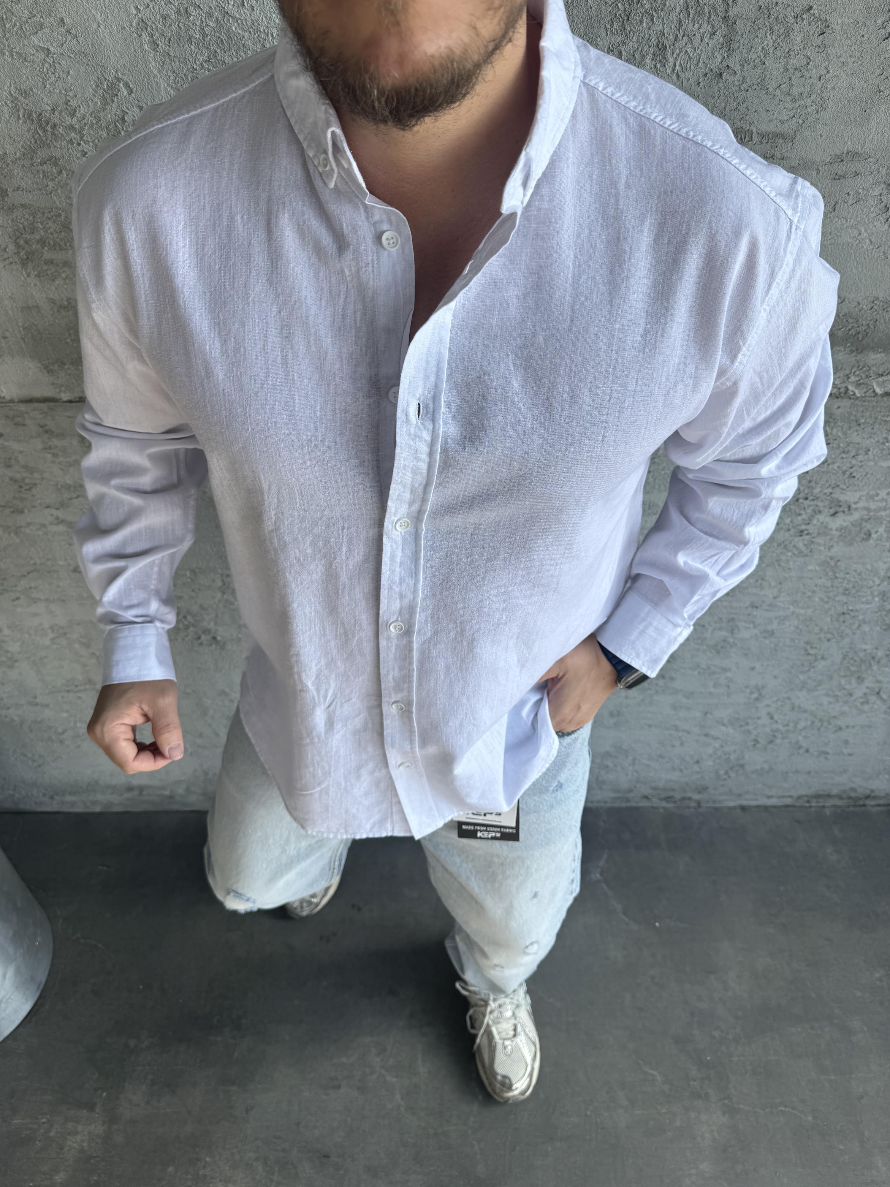 Beyaz Fresh Keten Basic Gömlek