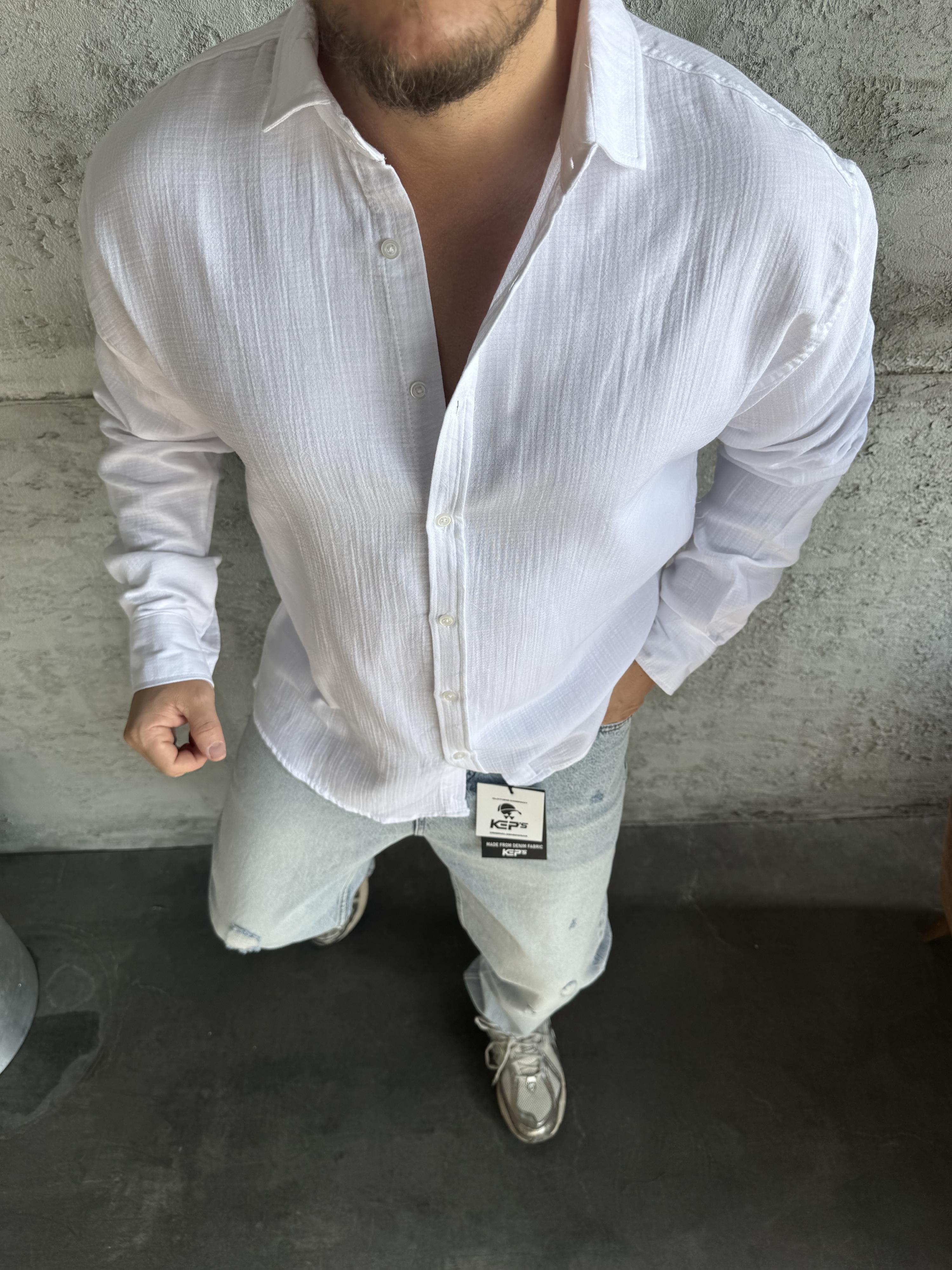 Beyaz Müslin Kumaş Gömlek