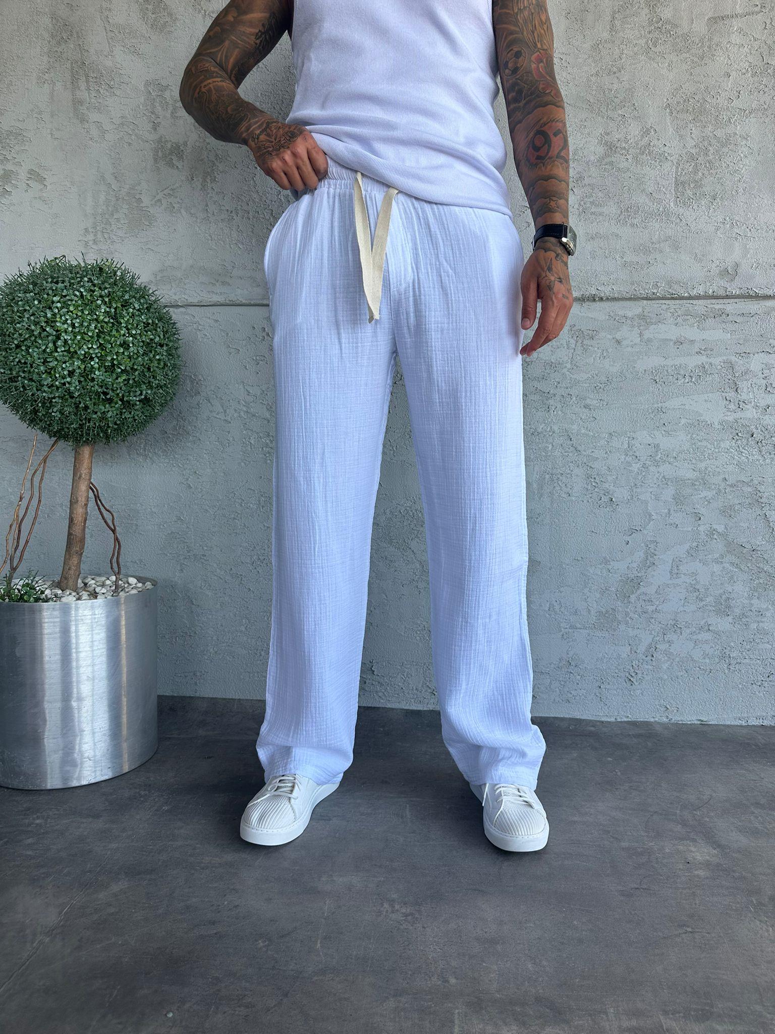 Beyaz Müslin Kumaş Pantolon