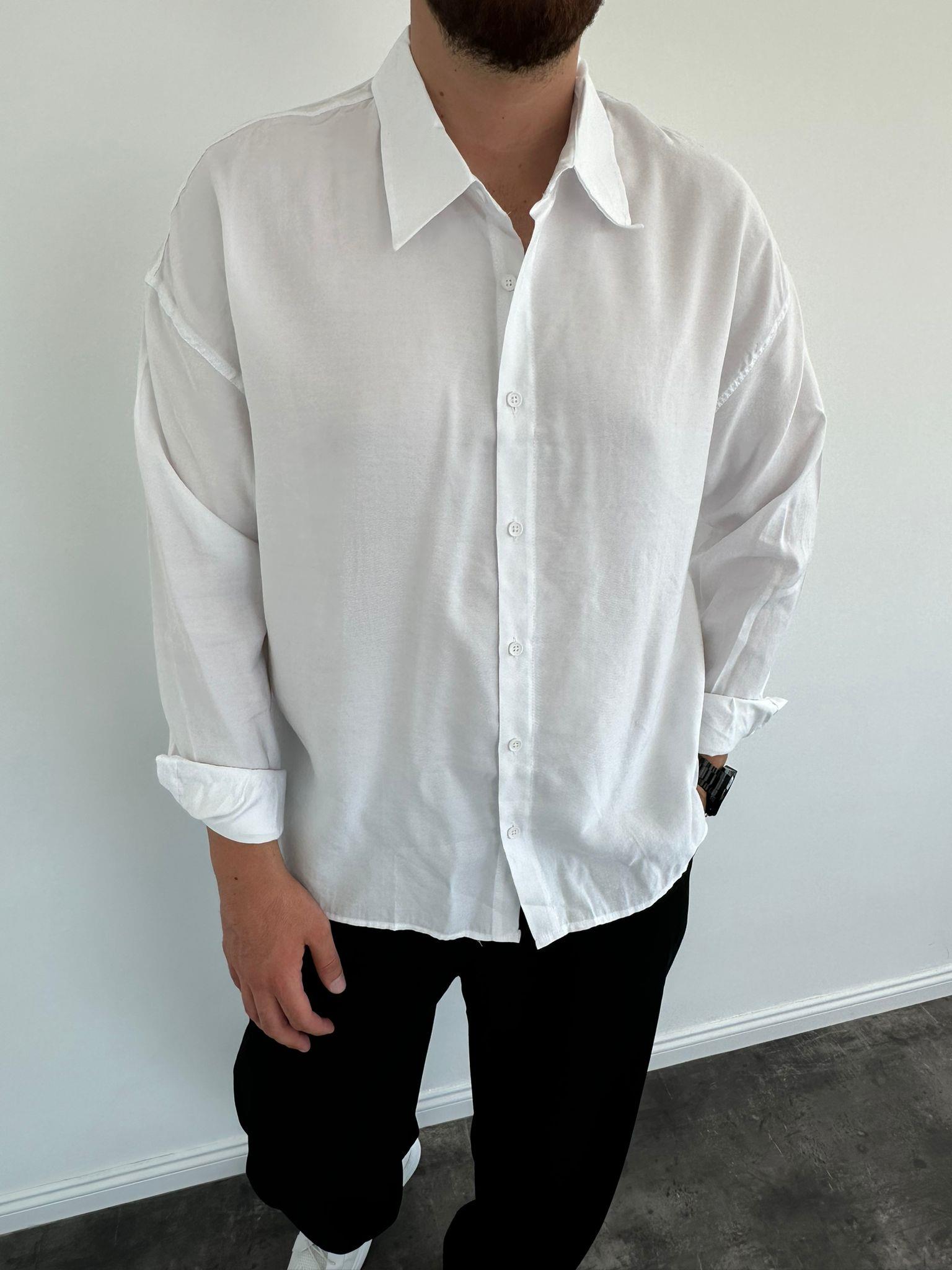 Beyaz Tensel Kumaş Gömlek
