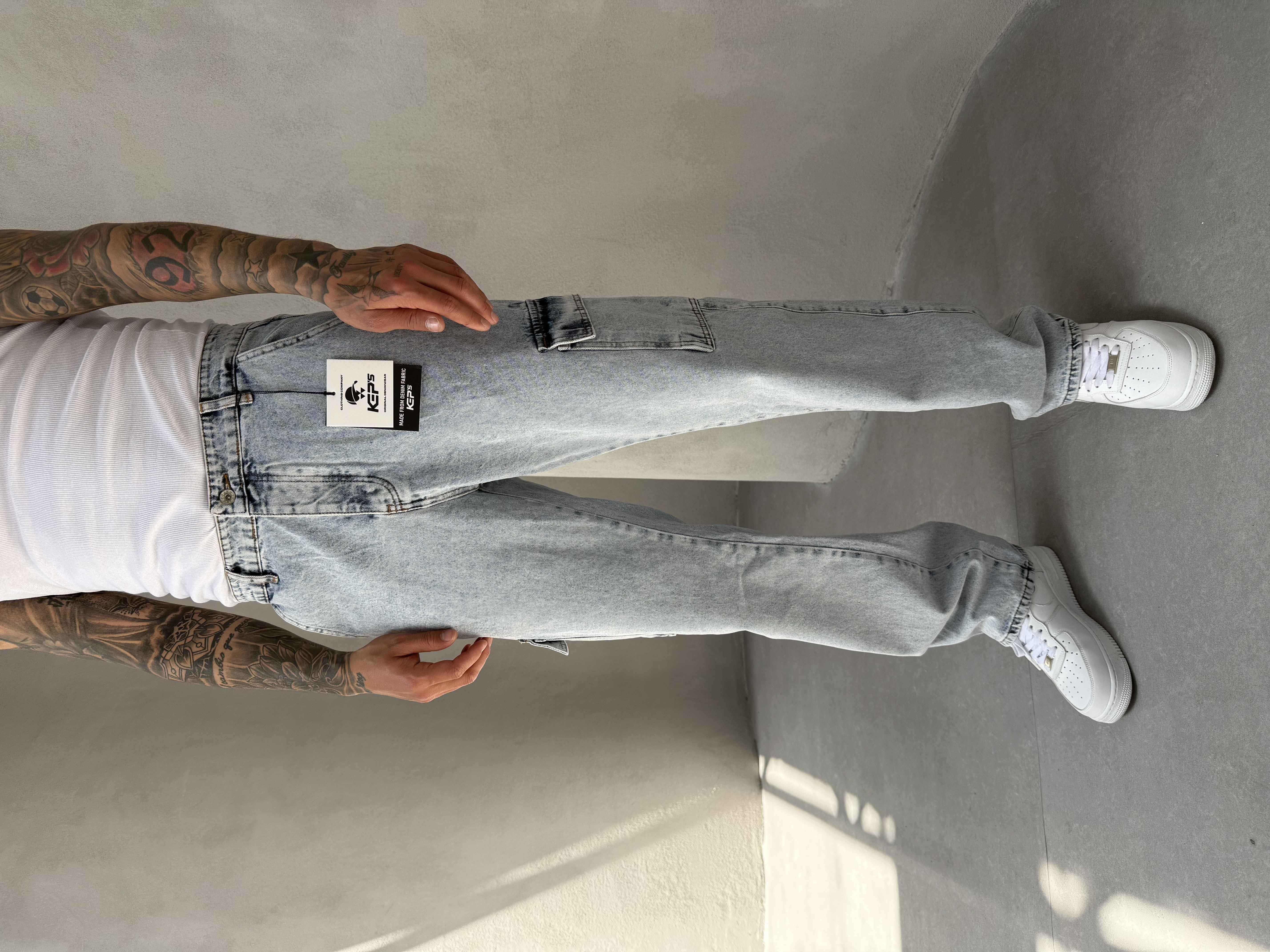 Buz Mavi Kargo Cep Baggy Jean