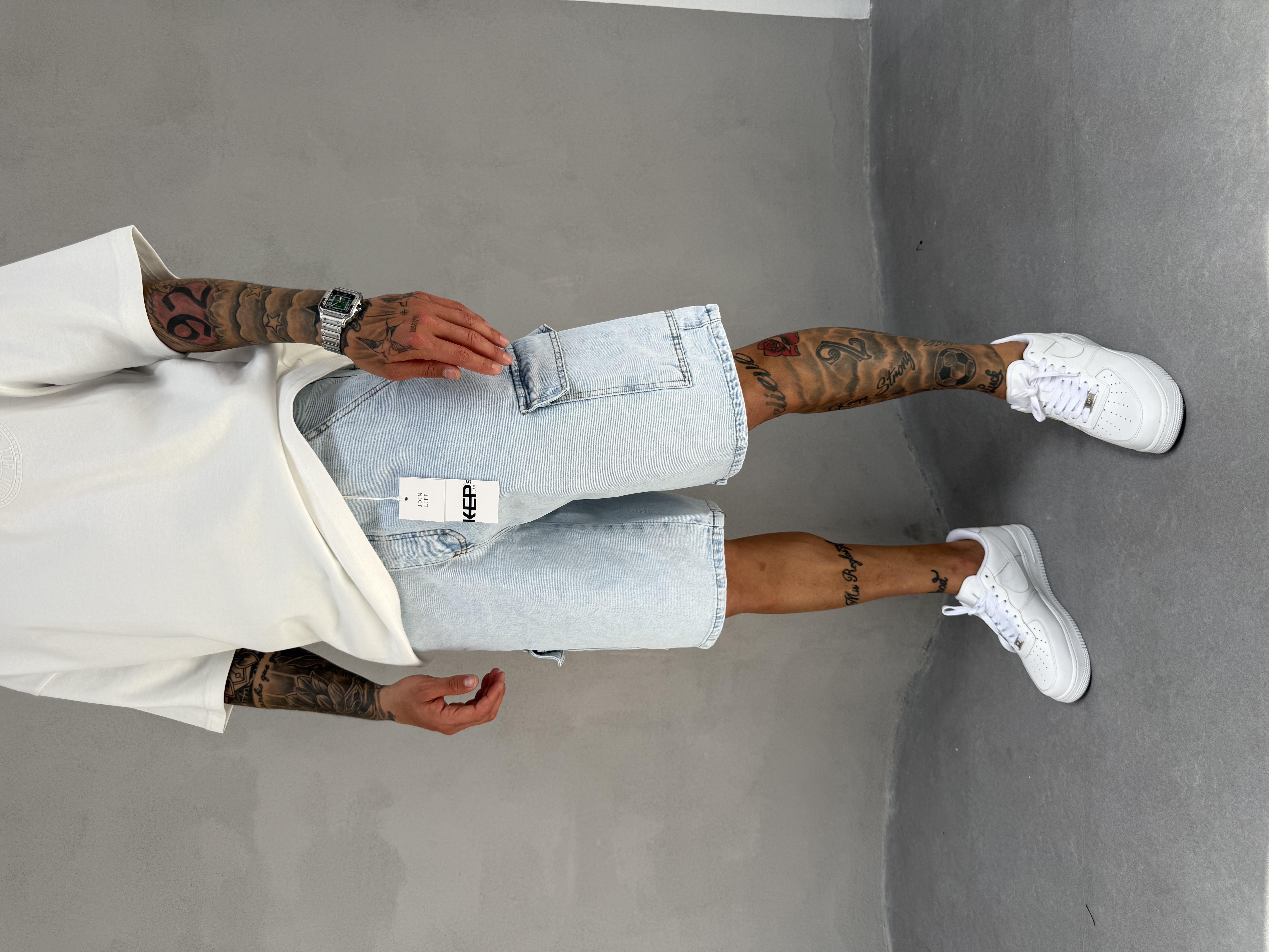 Buz Mavi Kargo Cep Şort