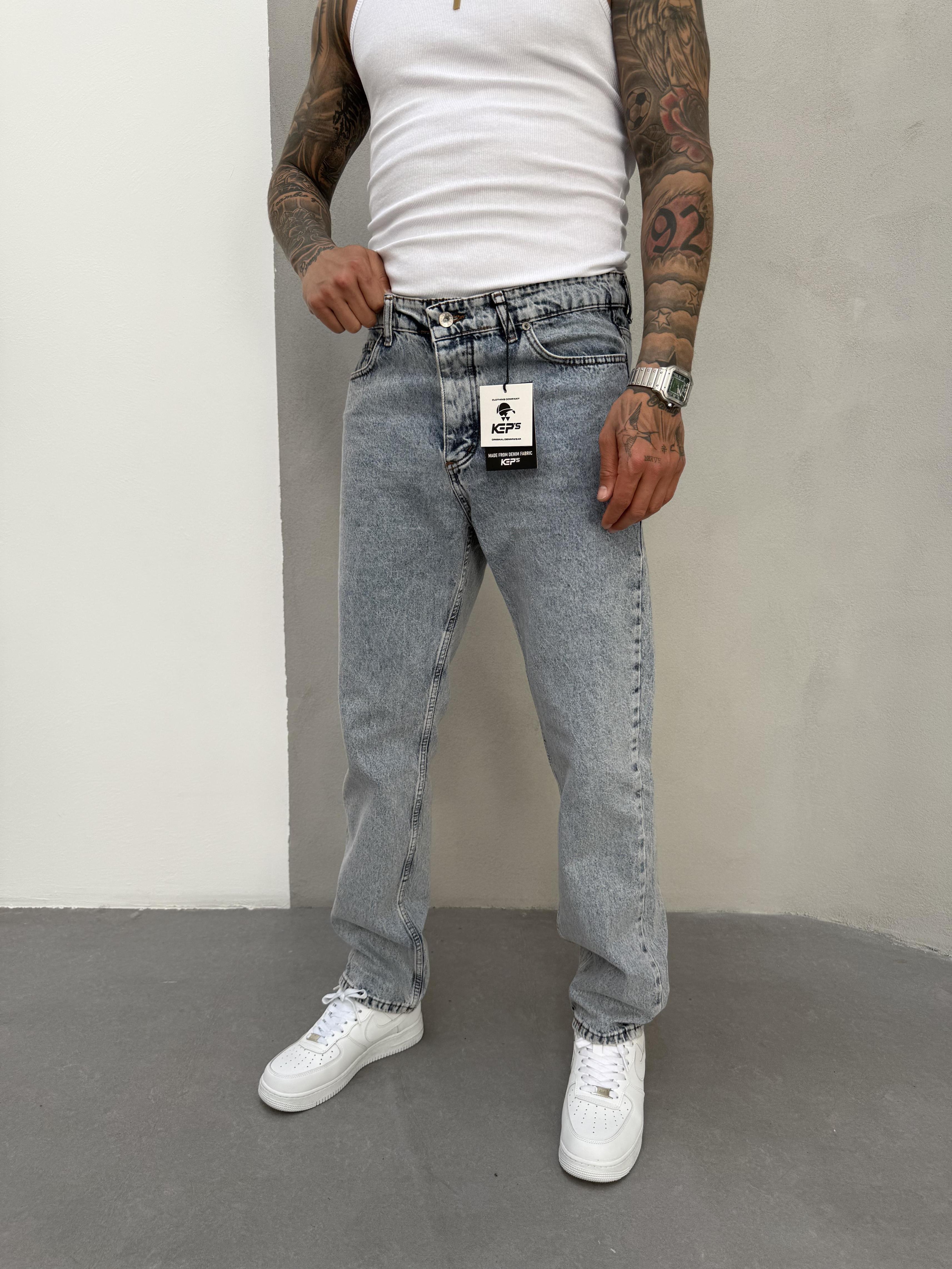 Buz Mavi Yıkamalı Baggy Jean