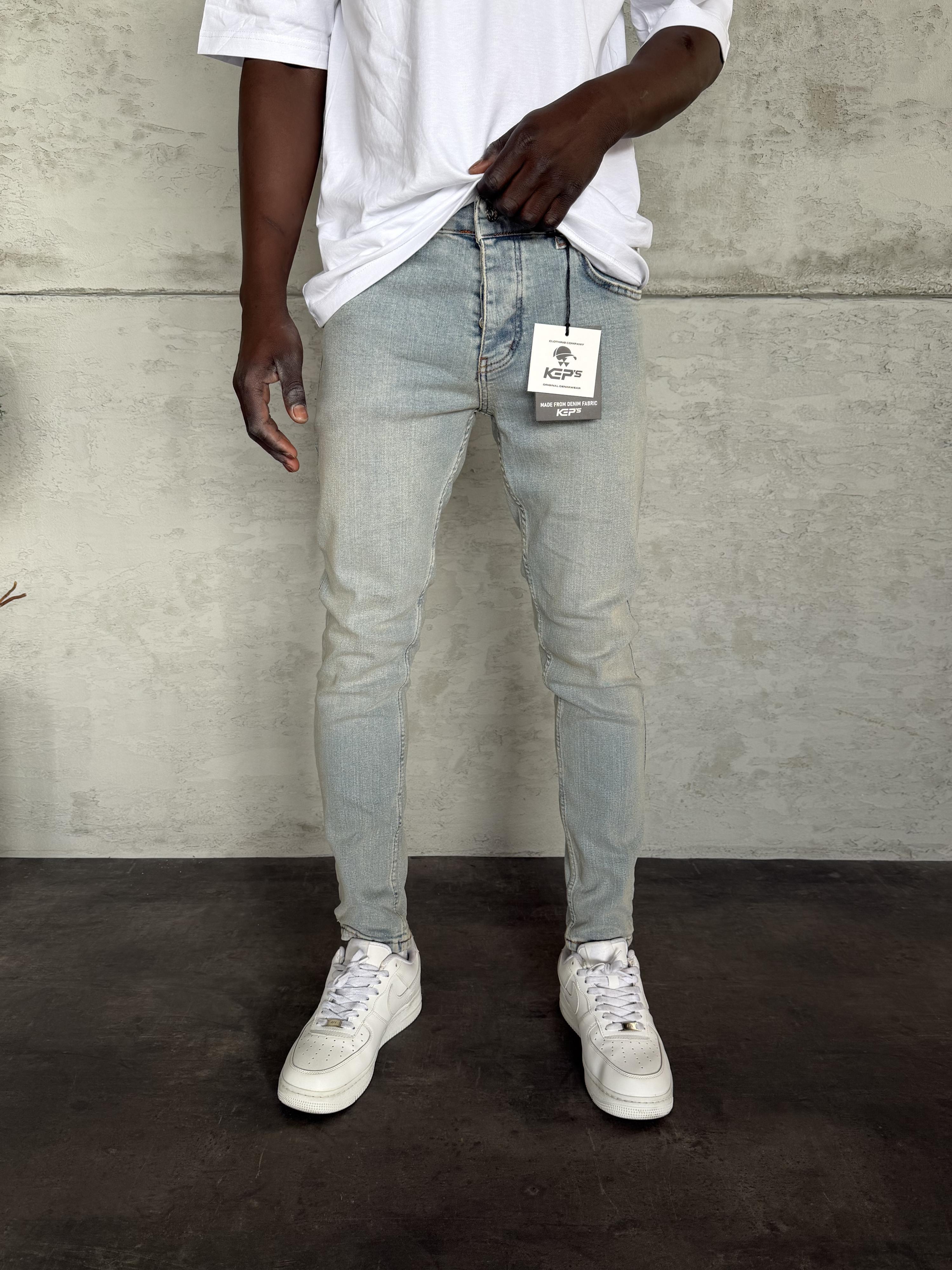 Buz Mavi Yıkamalı Slimfit Jean