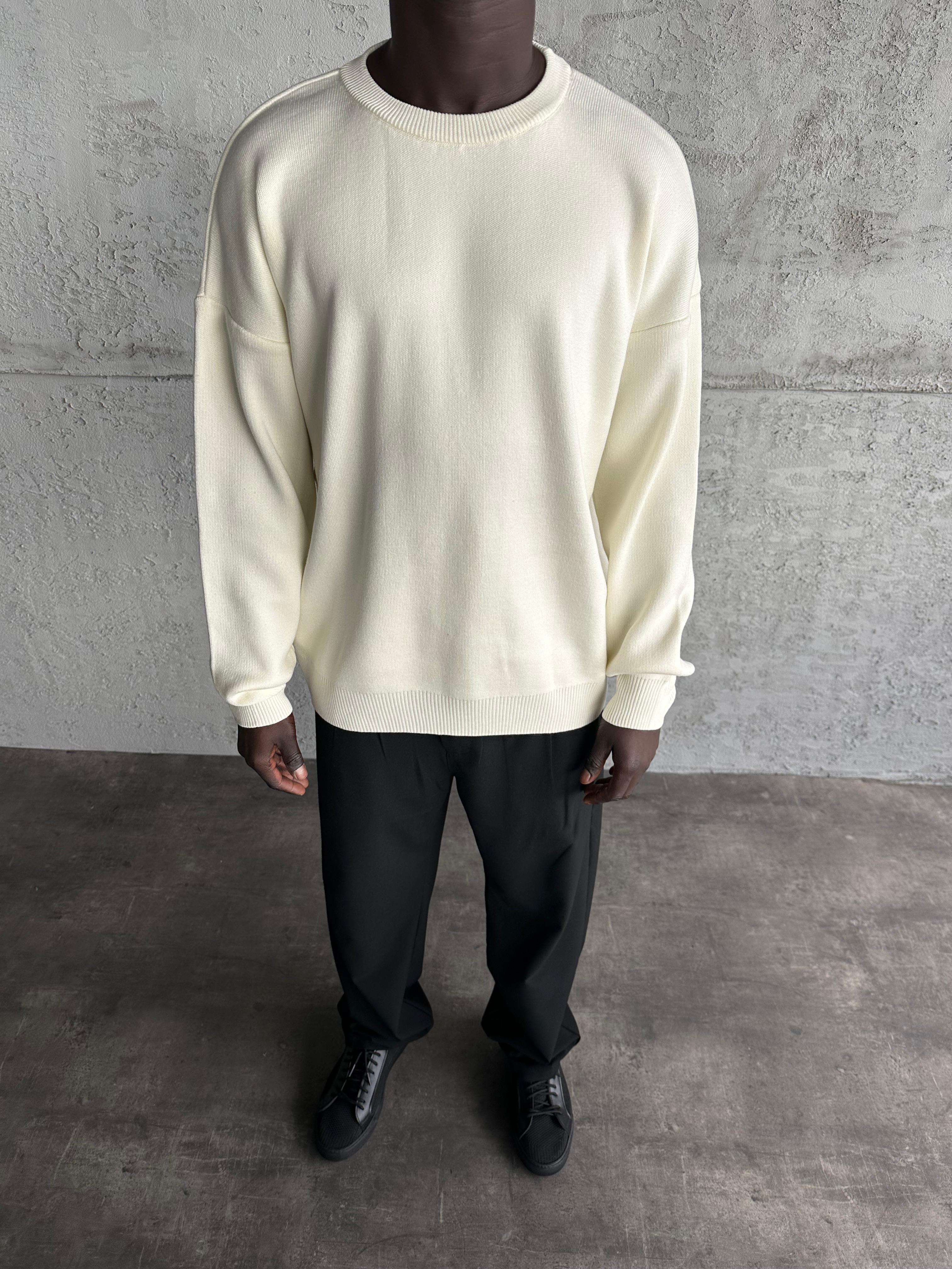 Ekru Bisiklet Yaka Basic Triko Kazak