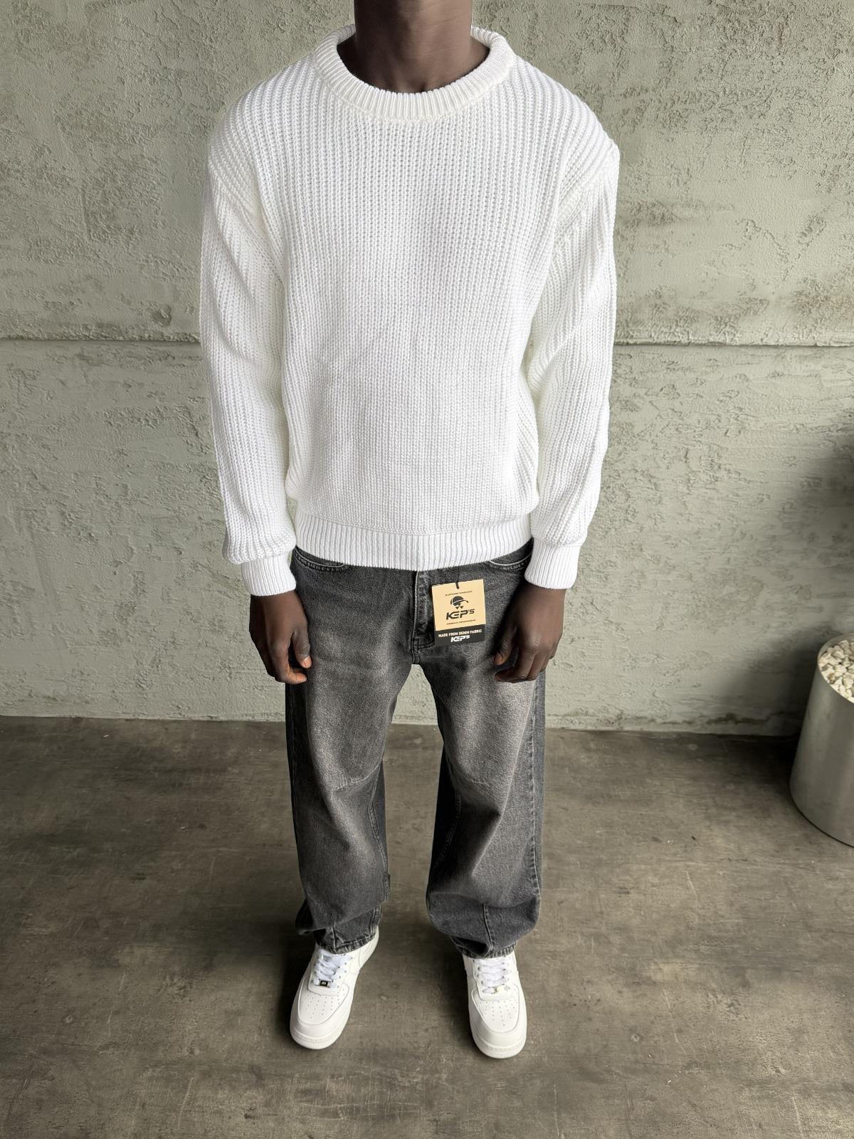 Ekru Bisiklet Yaka Örme Triko Kazak