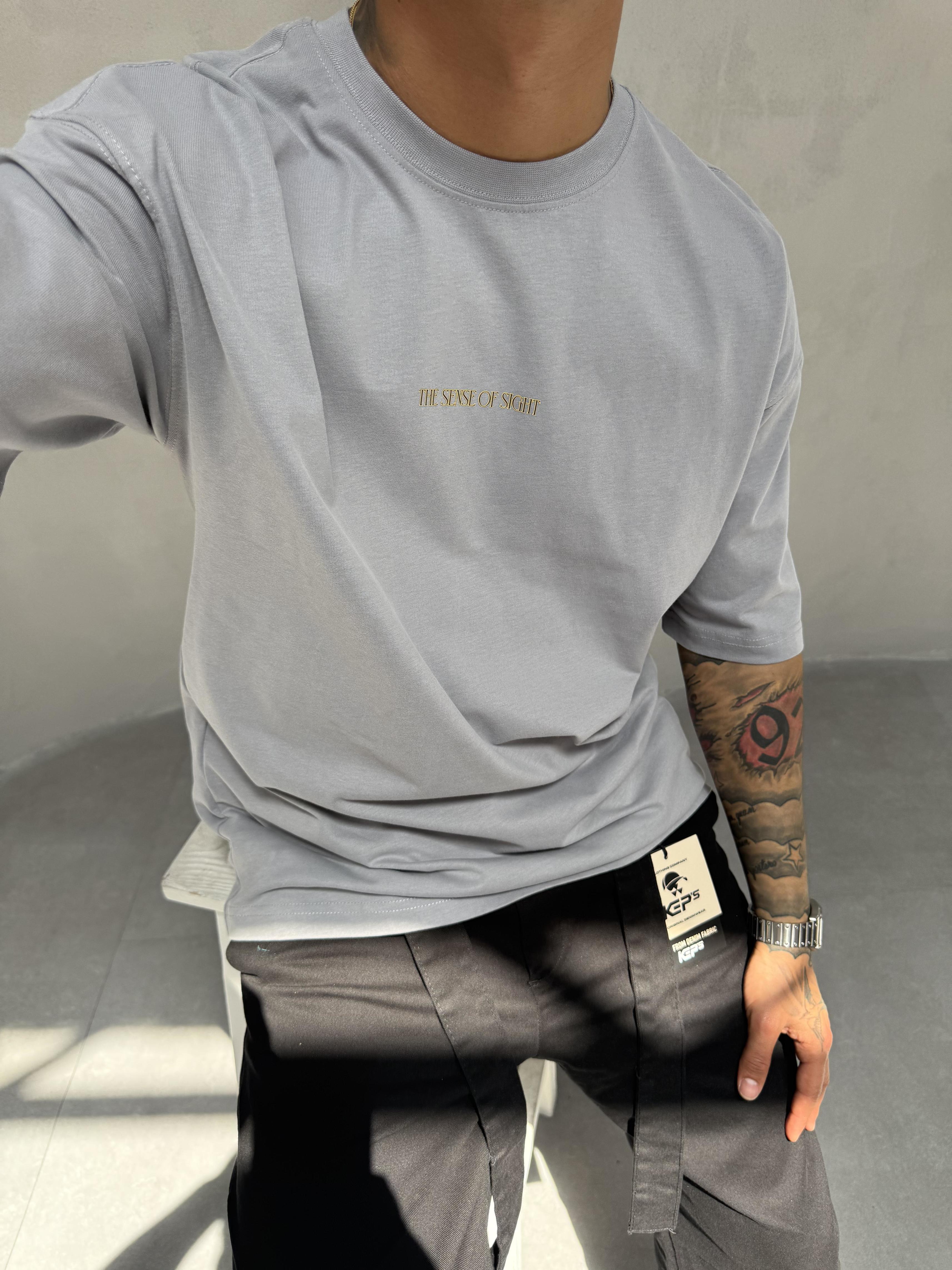 Füme Oversize Baskılı T-Shirt