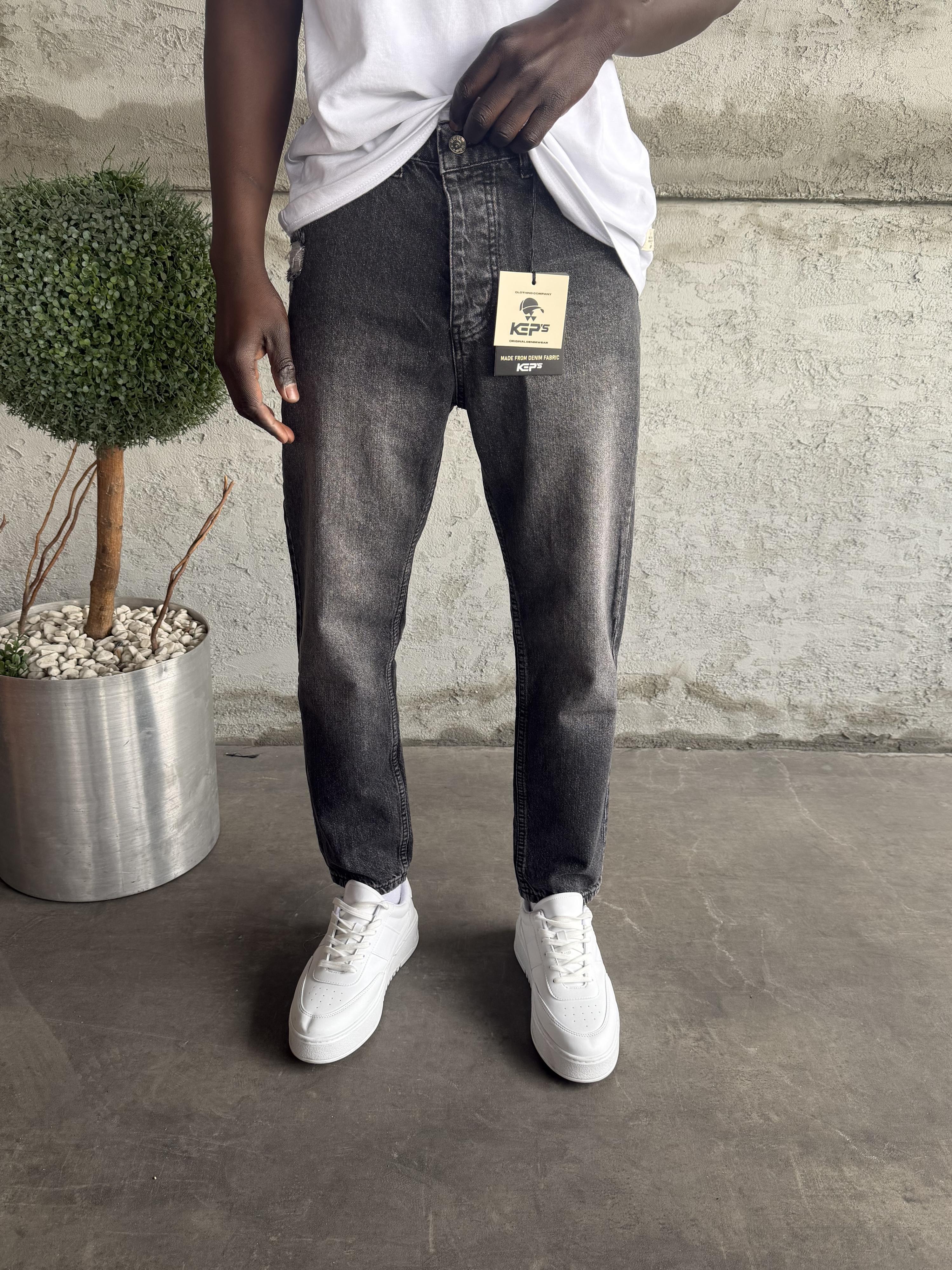 Füme Taşlamalı Lazer Detaylı Boyfriend Jean