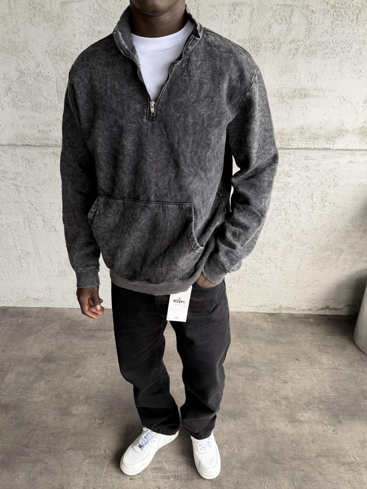 Füme Yıkamalı Fermuarlı Sweatshirt