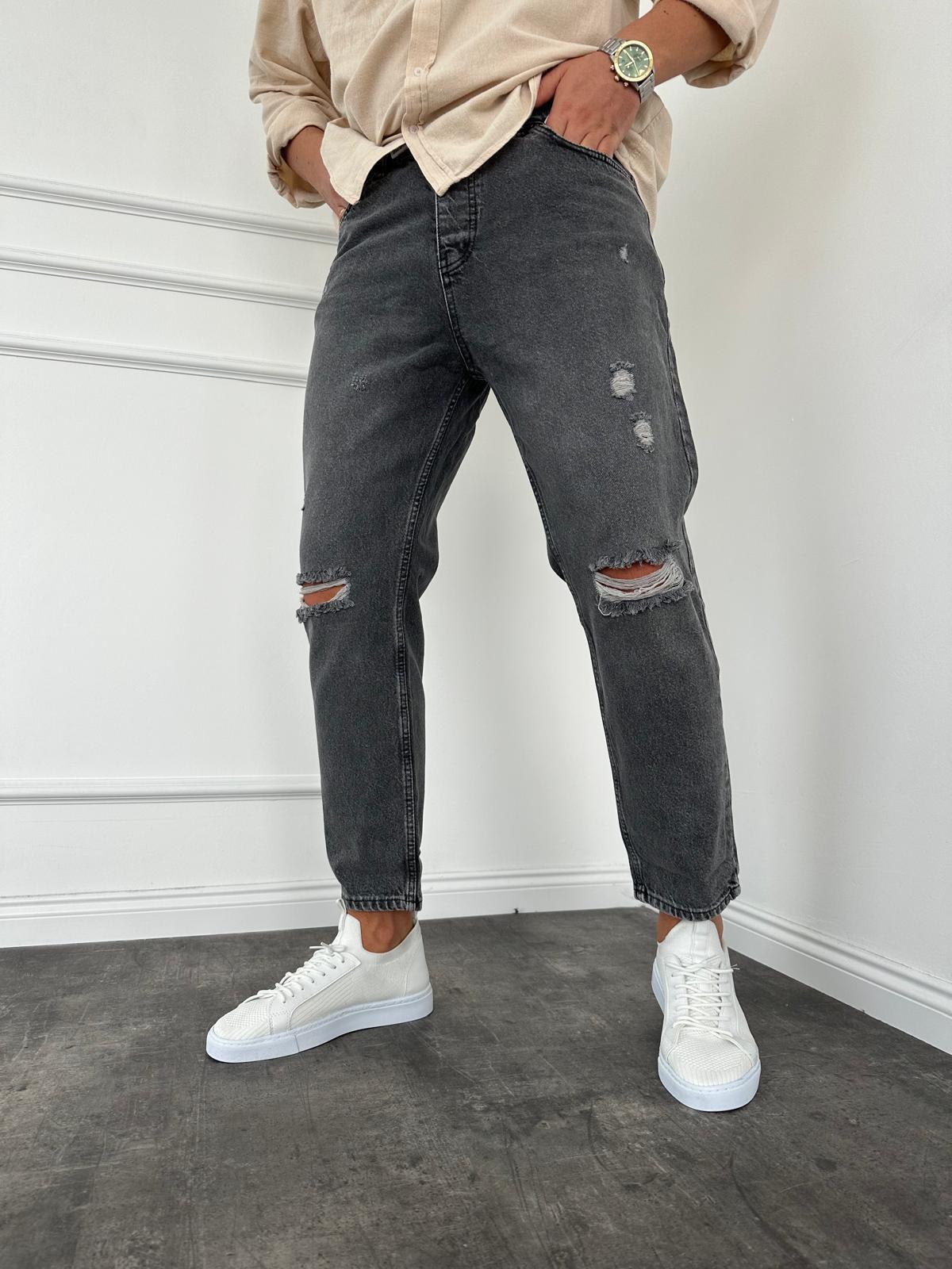 Füme Yırtıklı Boyfriend Jean
