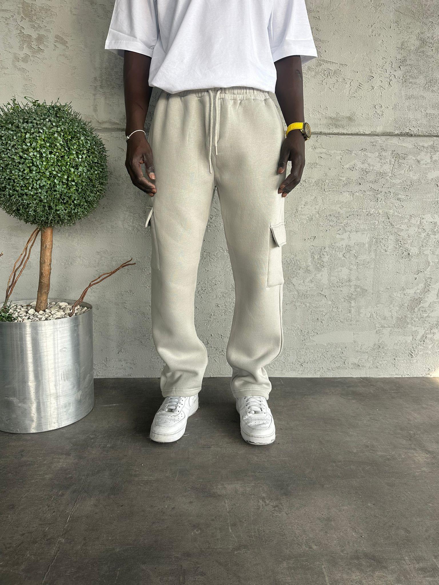 Gri 3 İplik Şardonlu Kargo Cep Eşofman