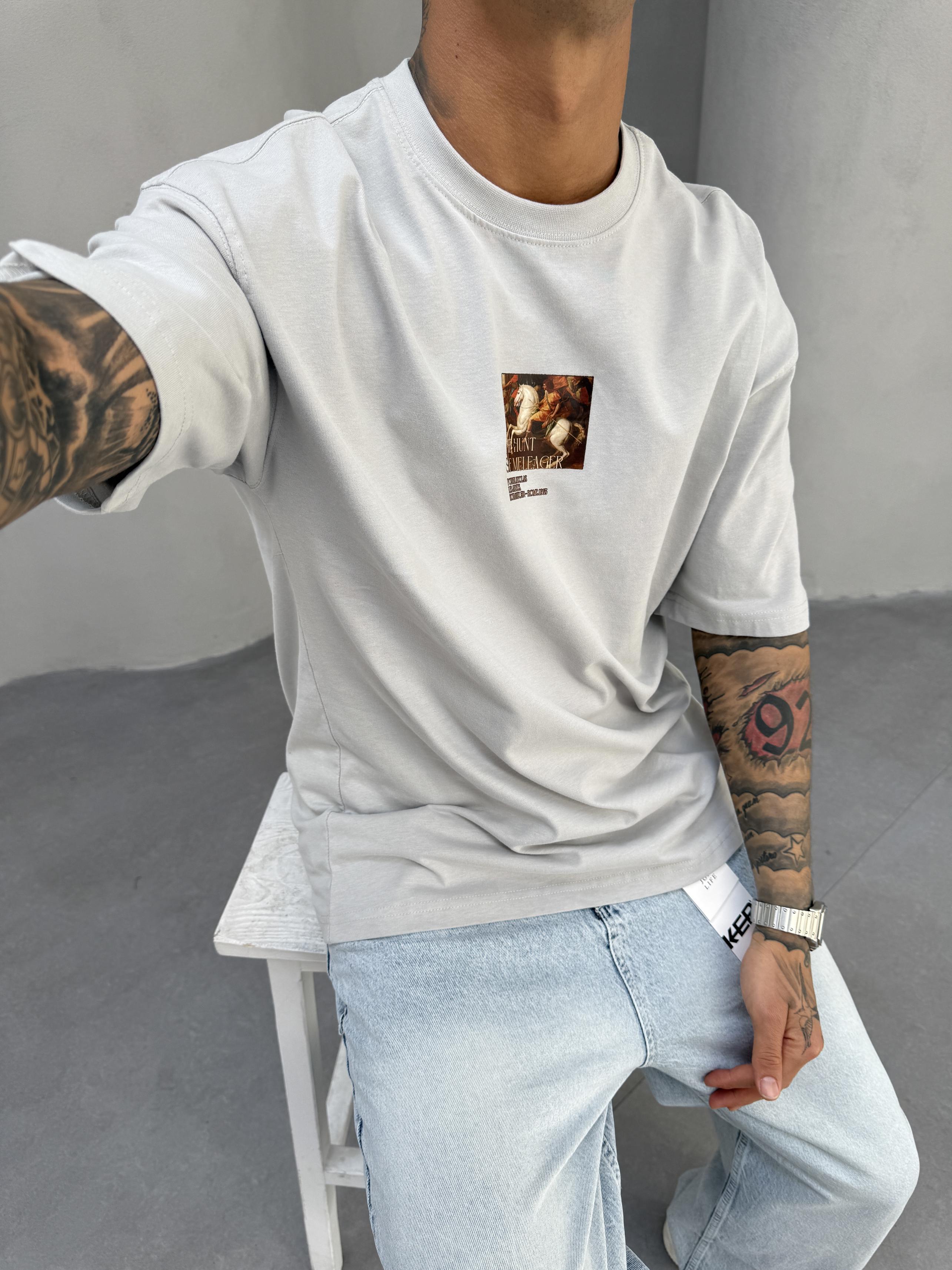 Gri Oversize Baskılı T-Shirt