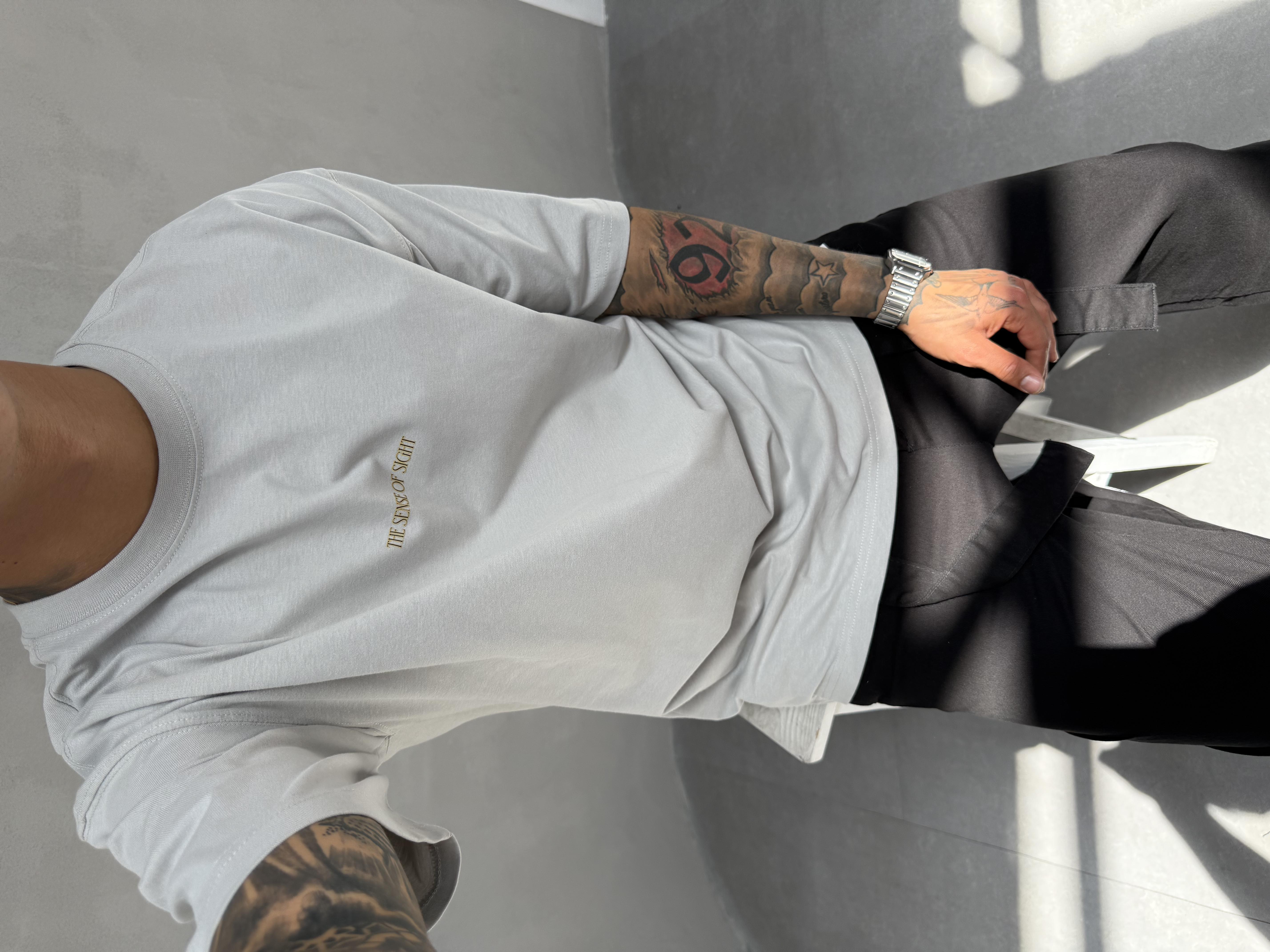 Gri Oversize Baskılı T-Shirt