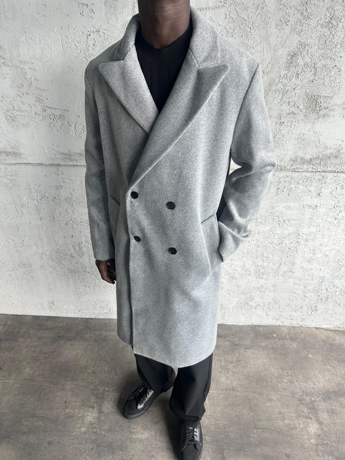 Gri Oversize Kaşe Kaban