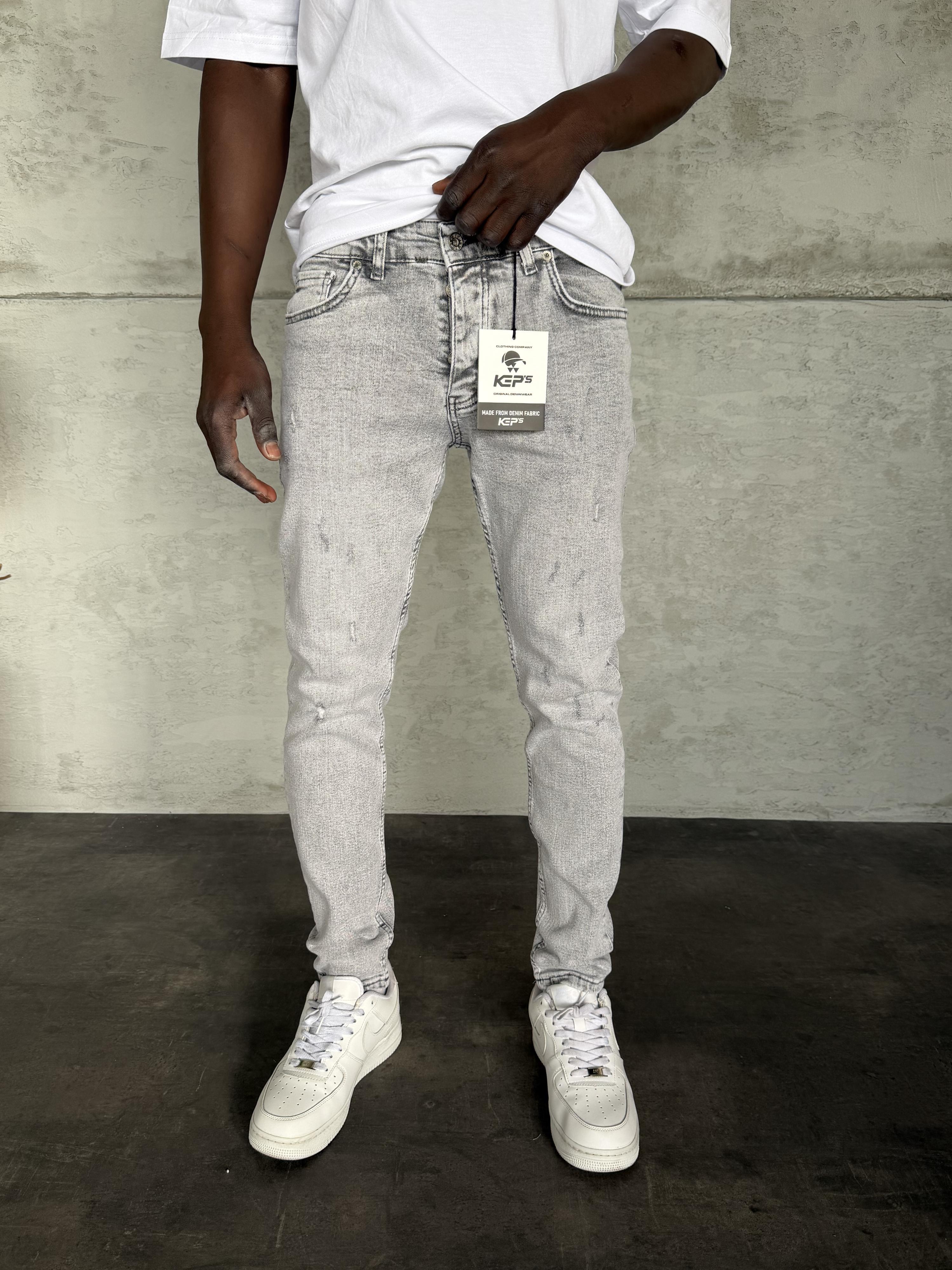 Gri Yıkamalı Lazerli Slimfit Jean
