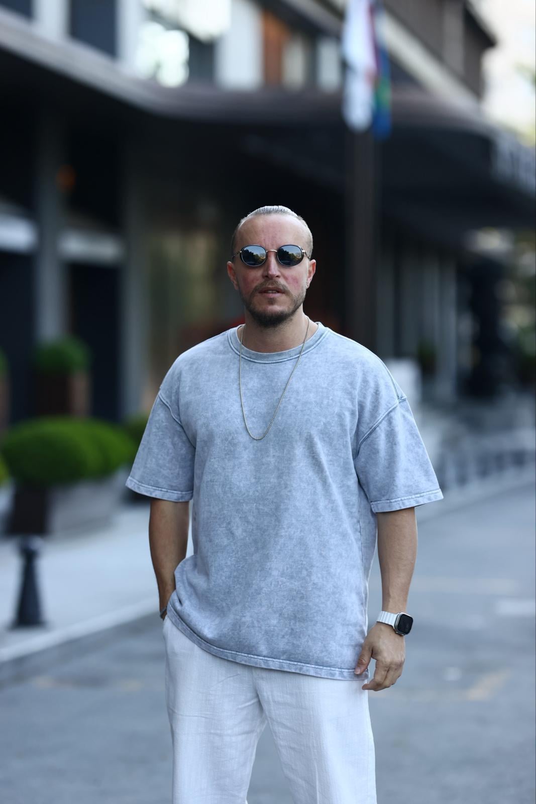 Gri Yıkamalı Oversize T-Shirt