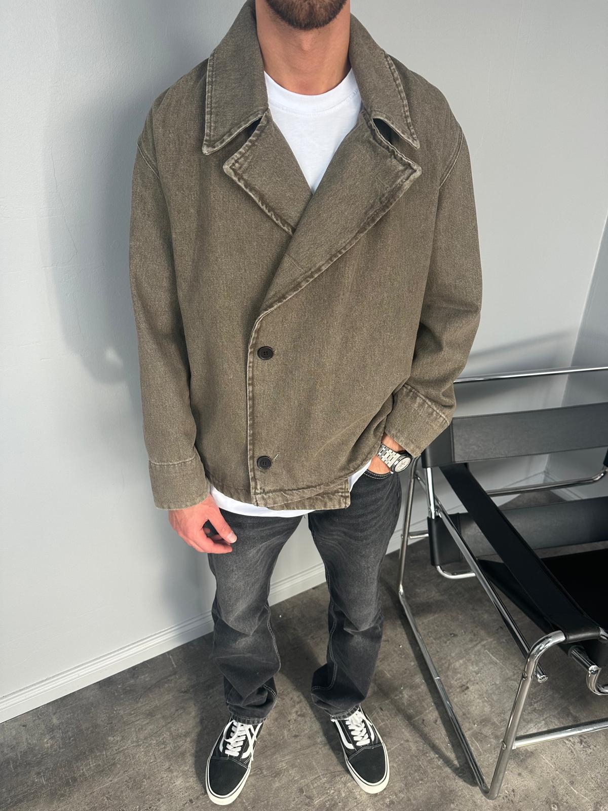 Haki Denim Kruvaze Ceket