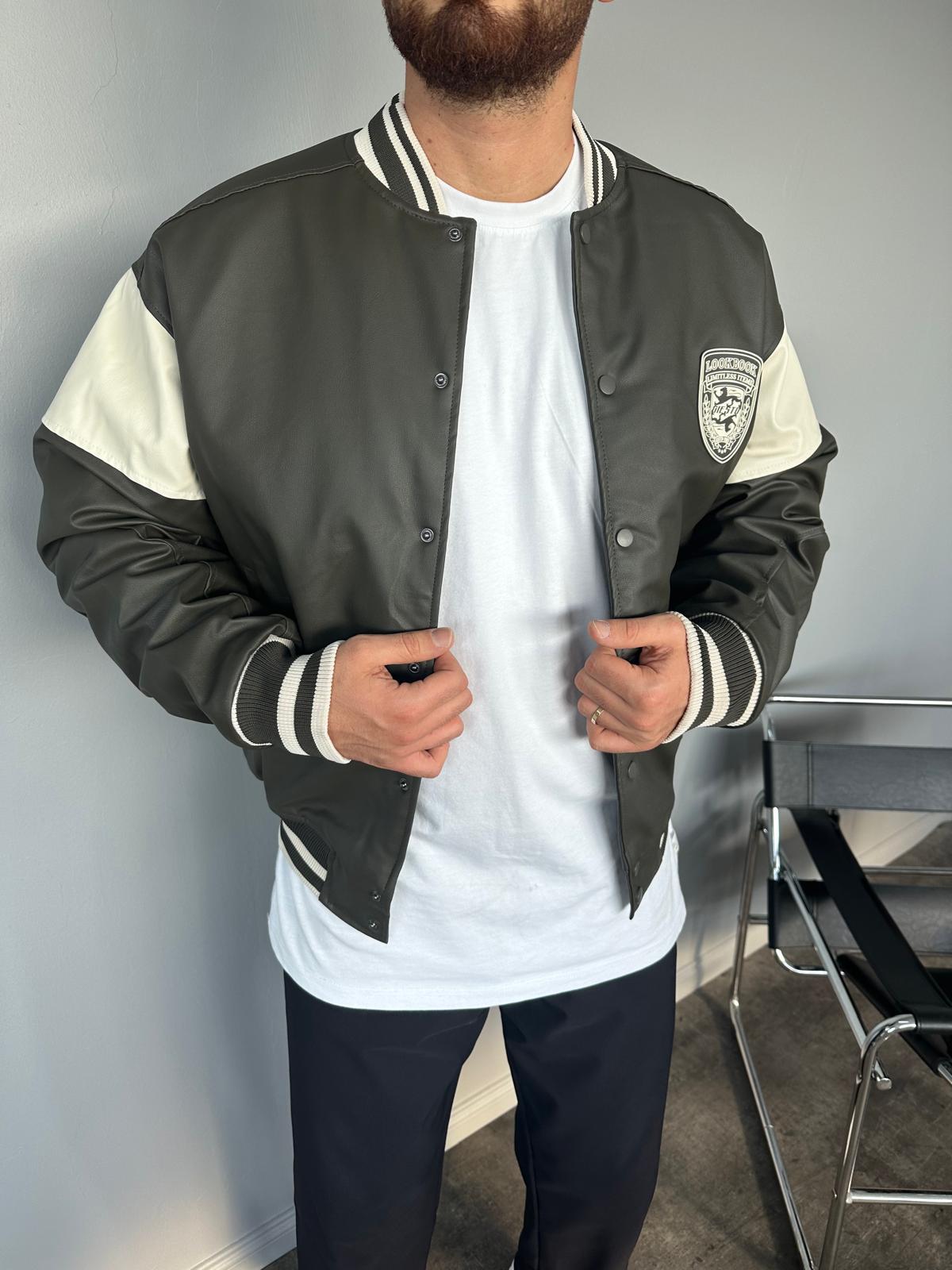 Haki Deri Bomber Ceket