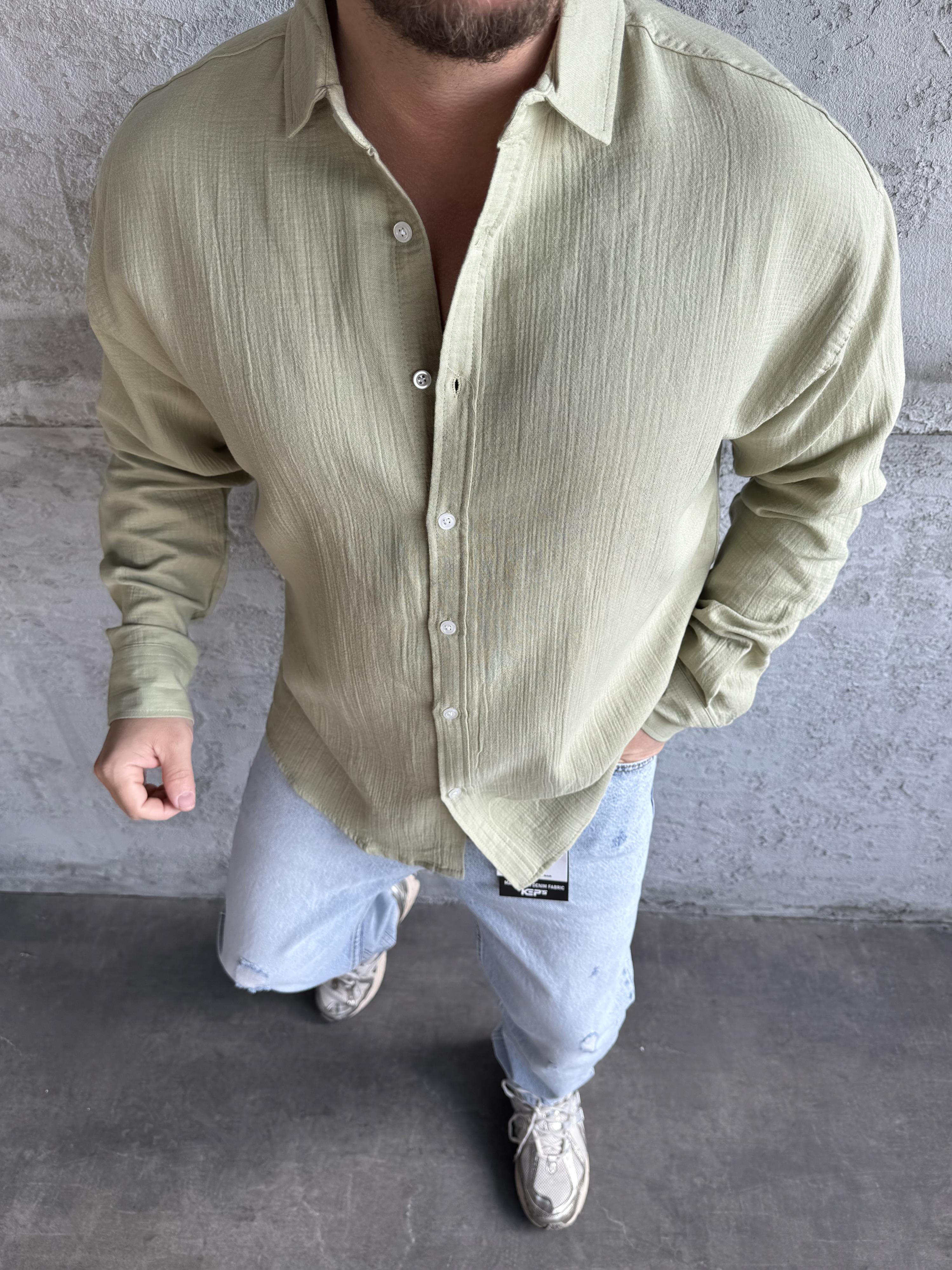Haki Müslin Kumaş Gömlek