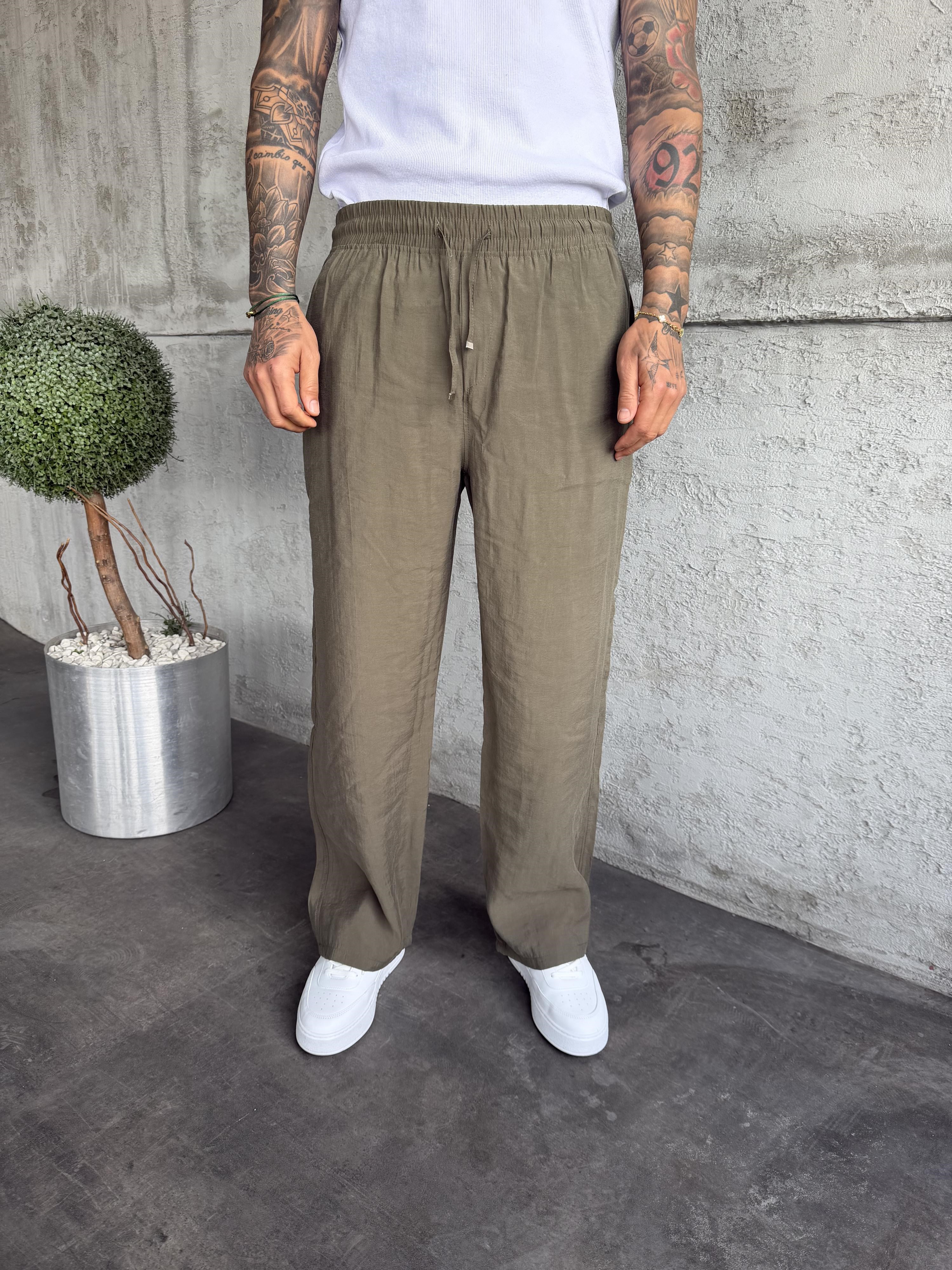 Haki Tensel Kumaş Baggy Pantolon