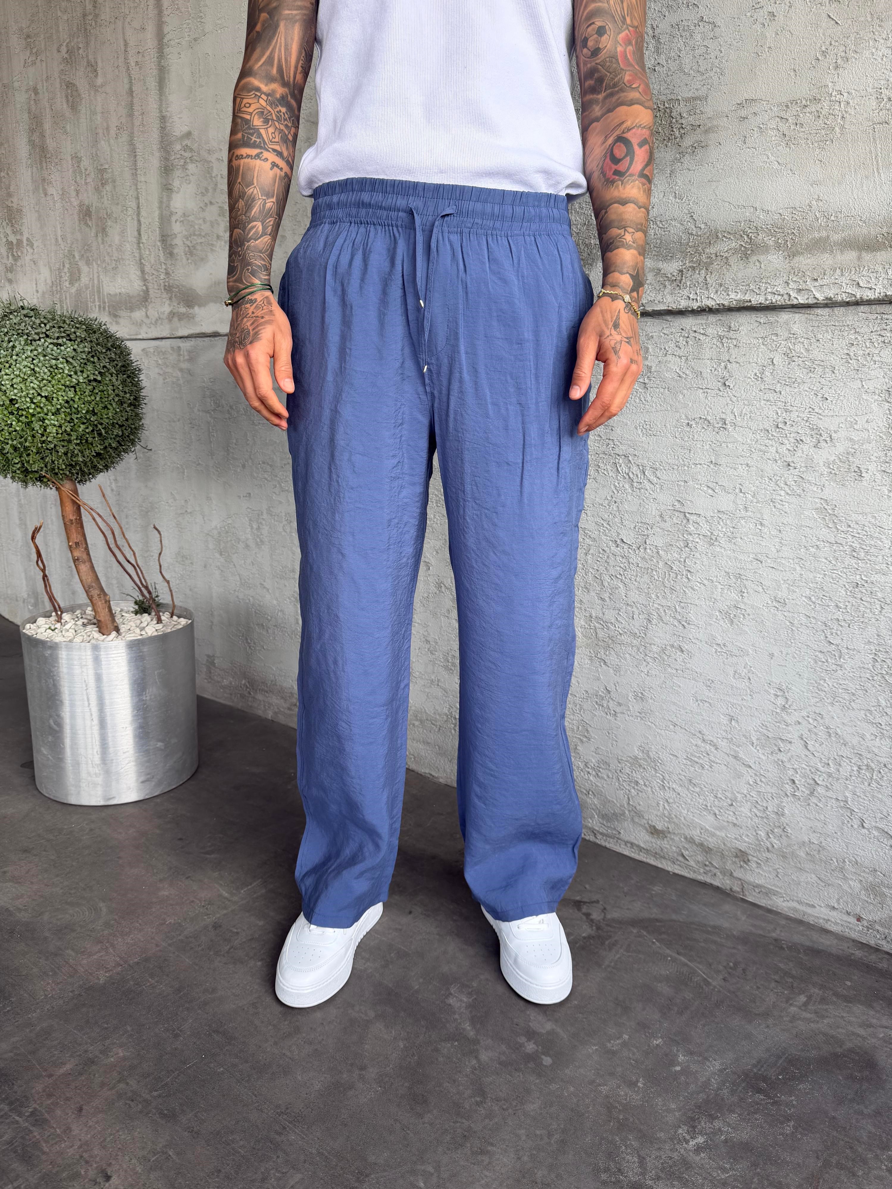 İndigo Tensel Kumaş Baggy Pantolon