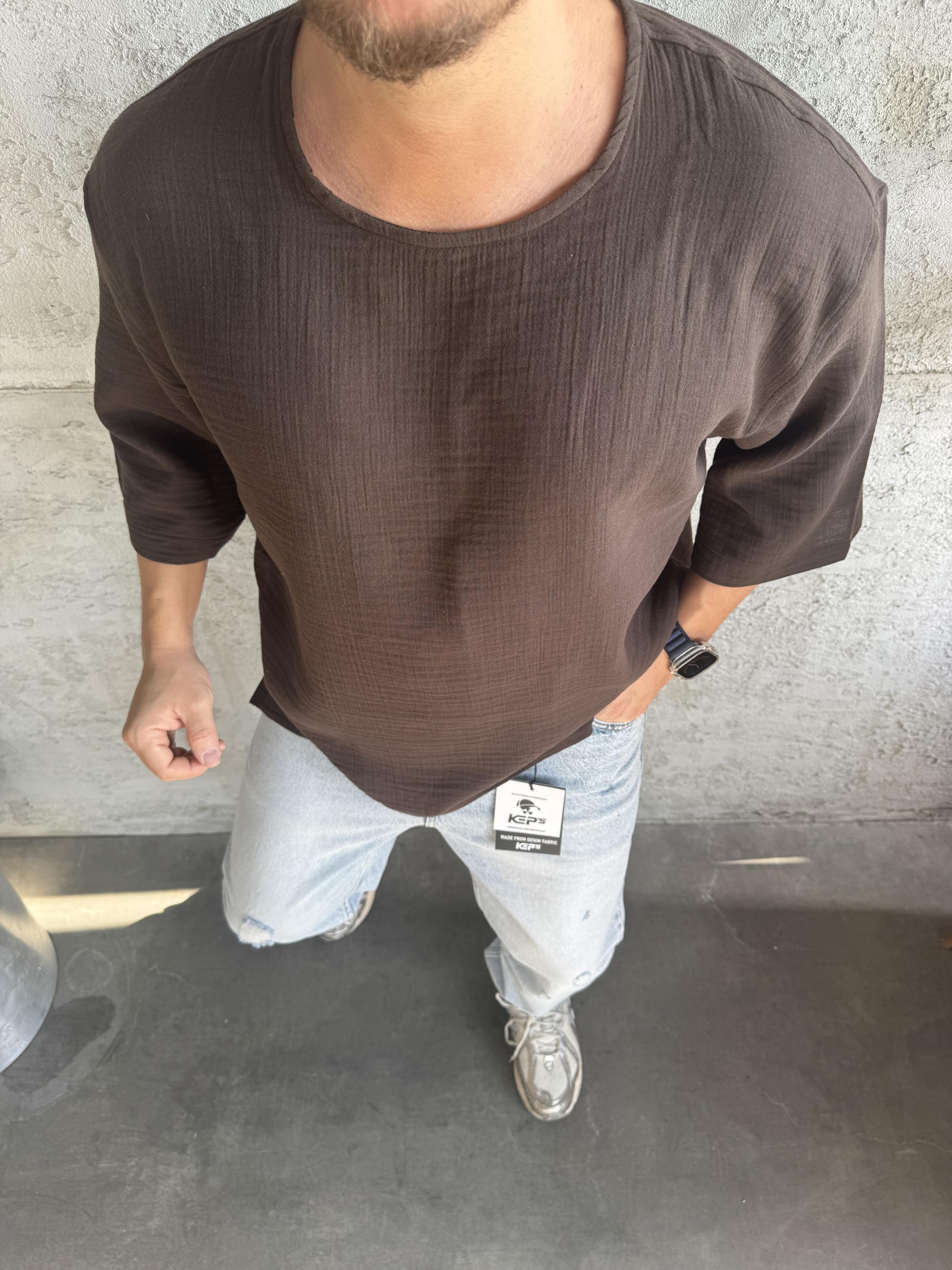 Kahve Fakir Kol Müslin T-Shirt